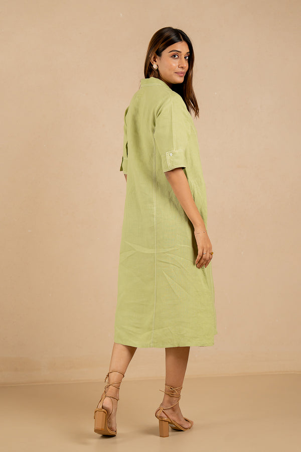 Linen-Stitchline-Dress-Algae-Green-