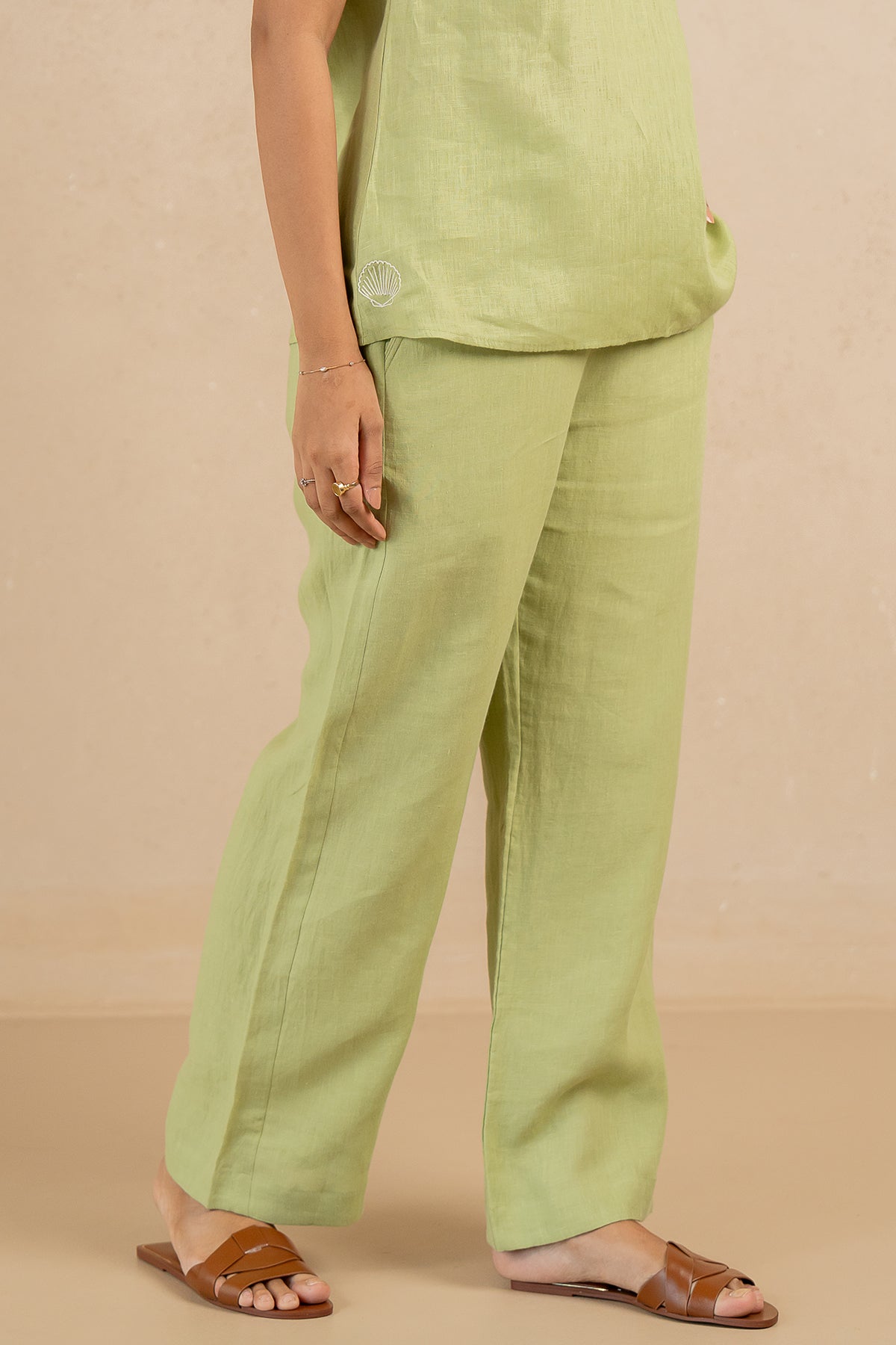 Linen Straight Pants- Algae Green