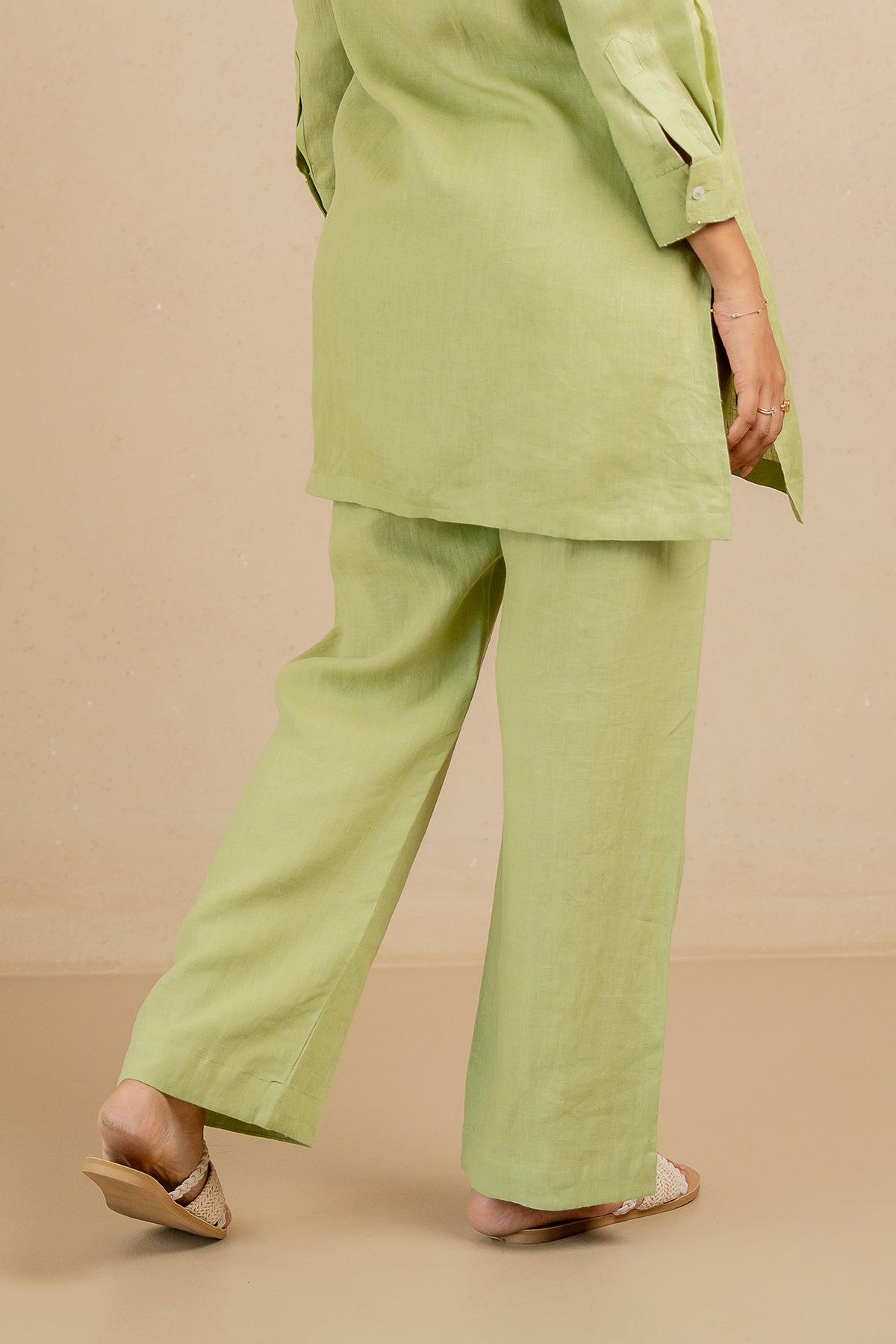 Linen Straight Pants- Algae Green