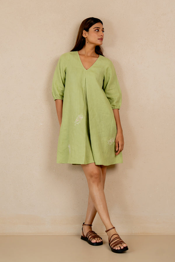 Lucy-Linen-V-Neck-Short-Dress-With-Pockets-Algae-Green-