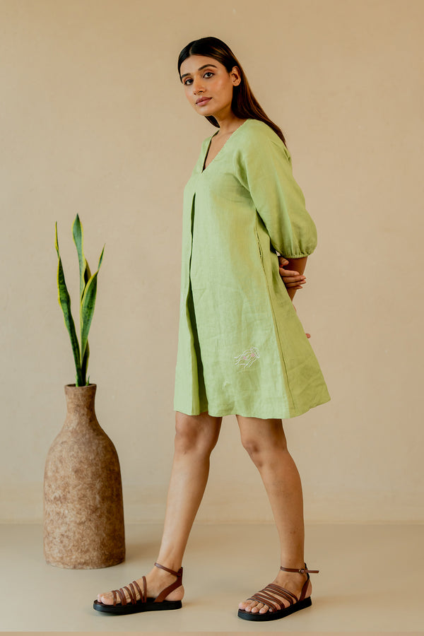Lucy-Linen-V-Neck-Short-Dress-With-Pockets-Algae-Green-