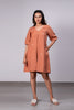 Lucy Linen V- neck Short Dress with pockets - Sand Brown