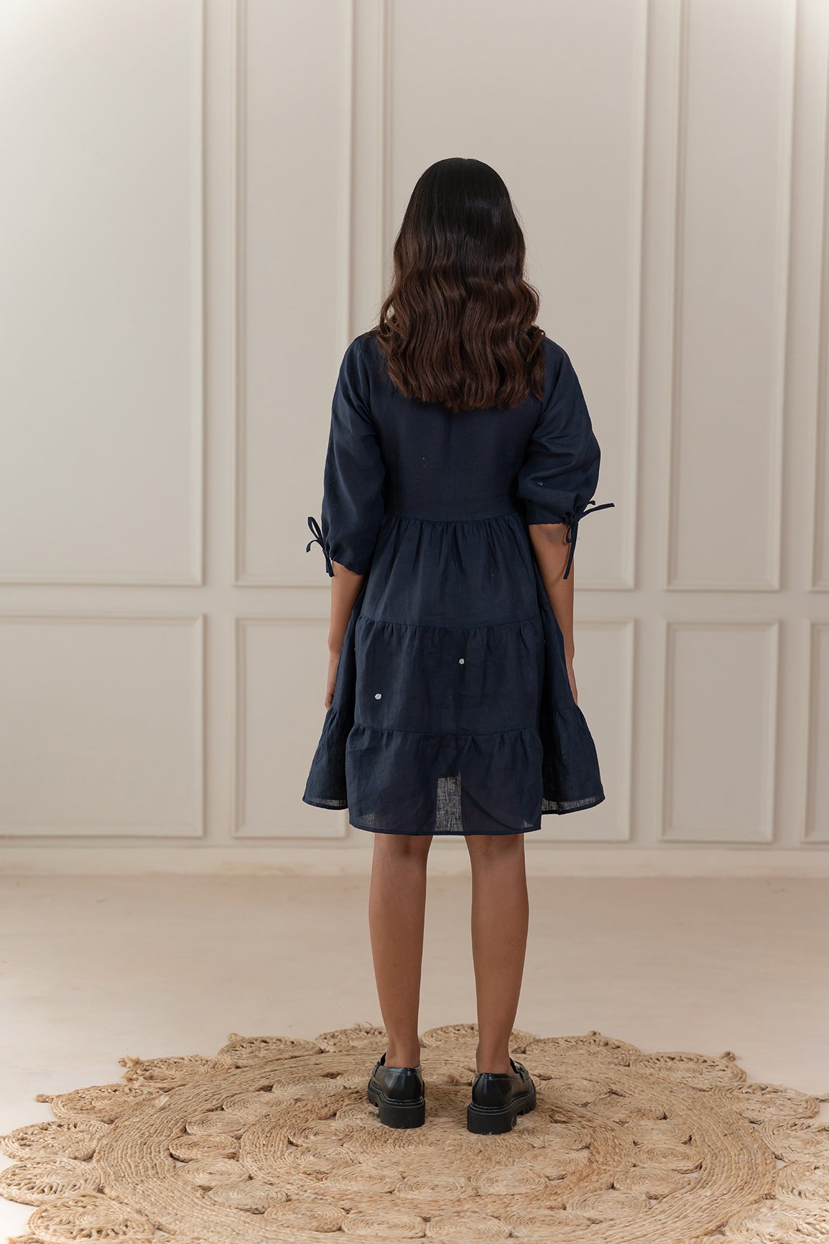 MADONNA LINEN V-NECK DRESS - Blue