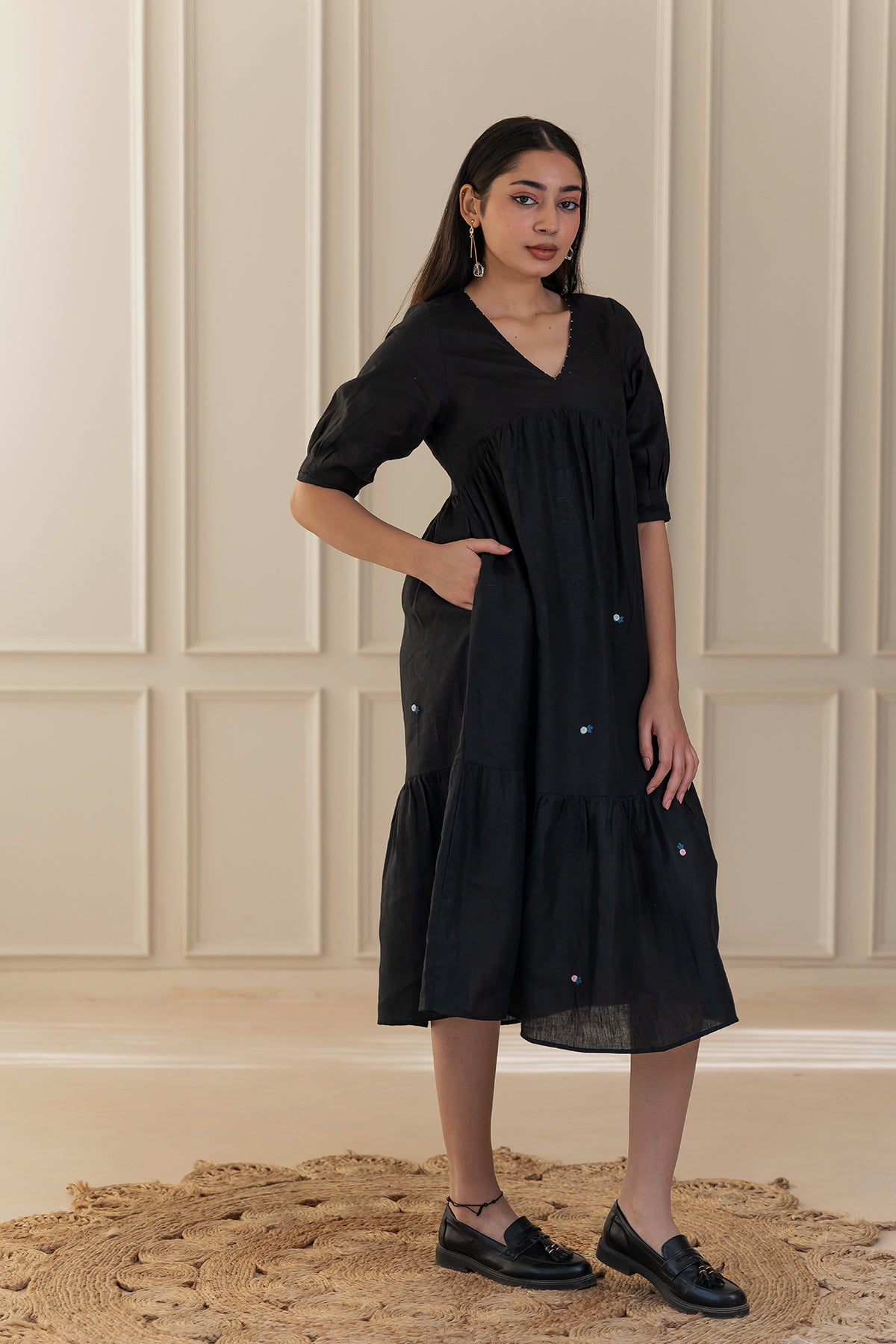 Meadow Linen Dress - Black