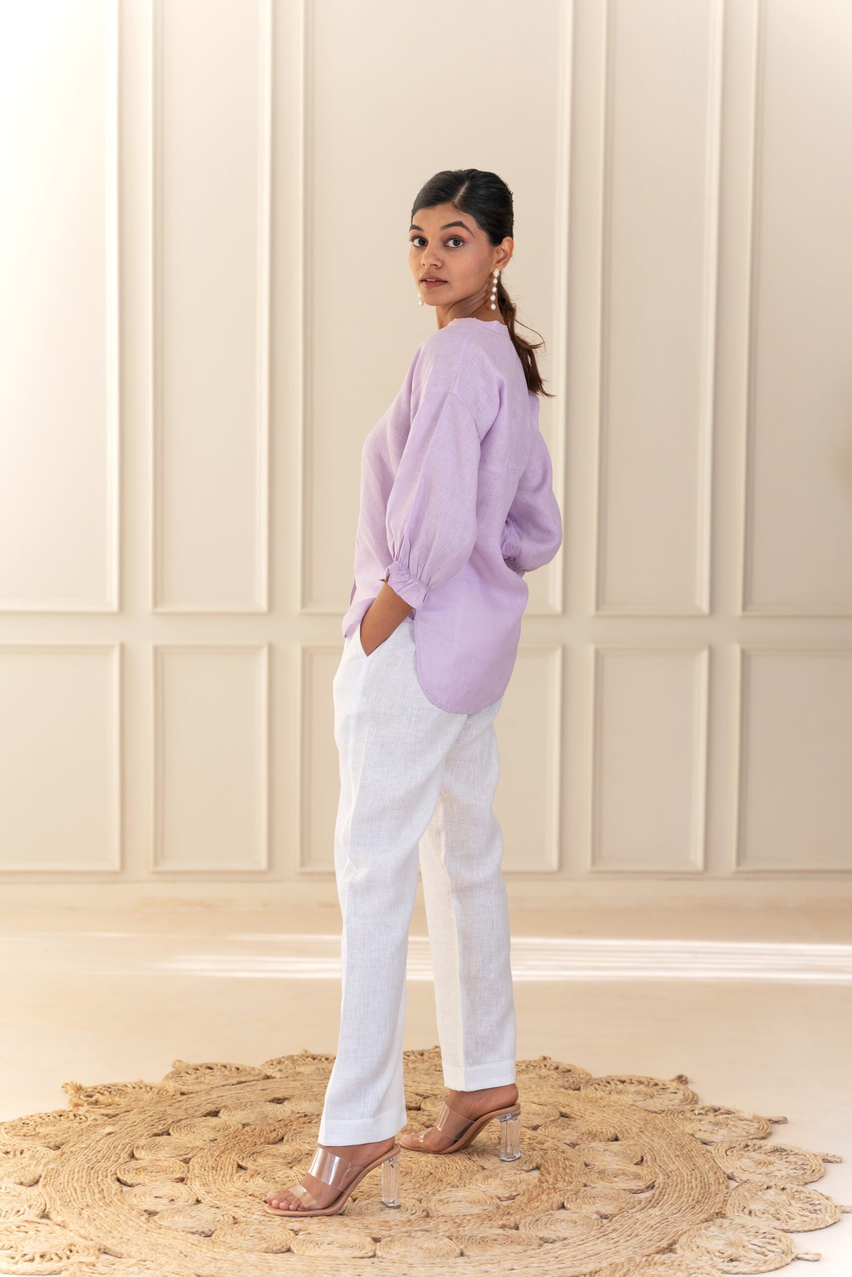 Maya Linen Narrow Pants - White