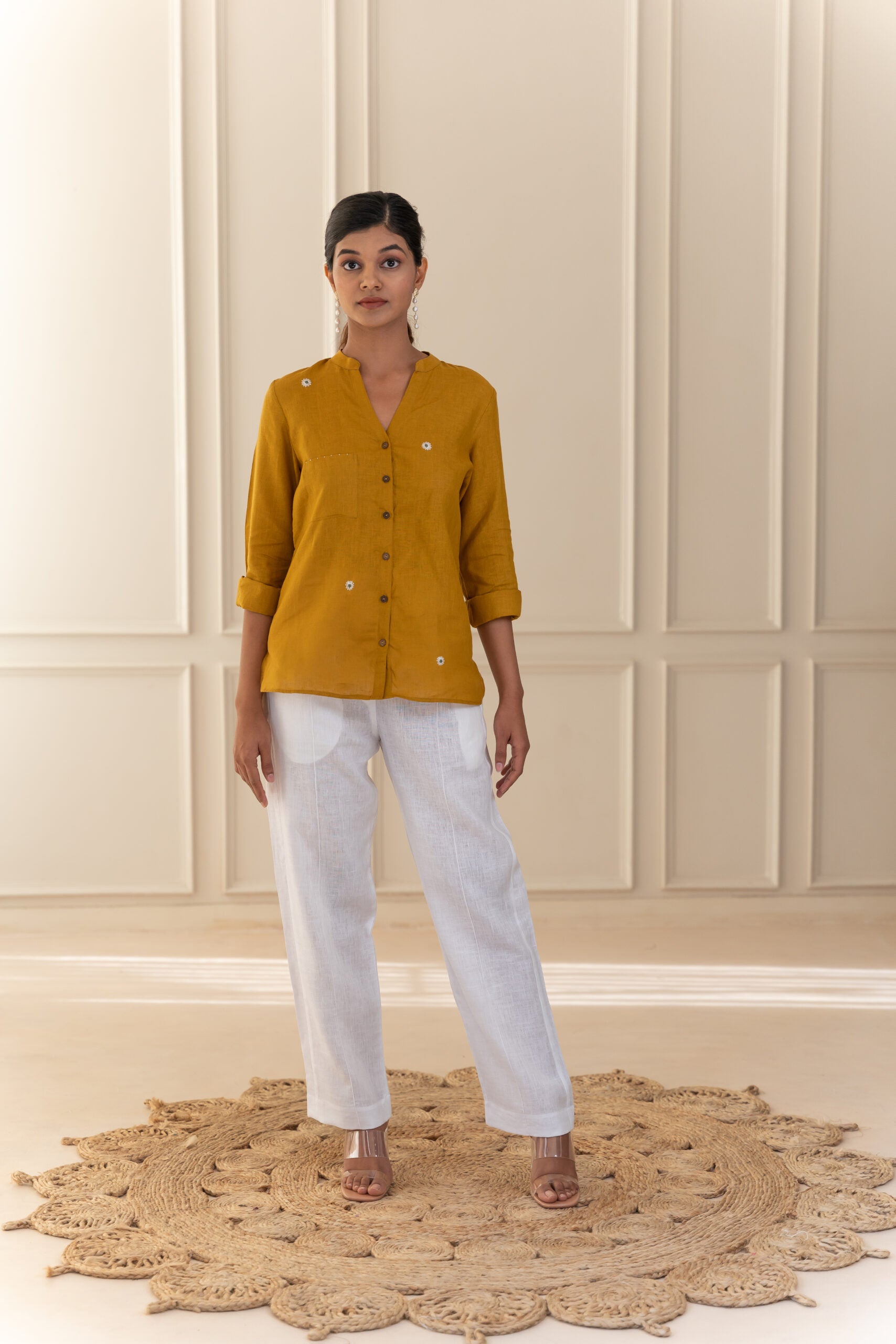 Maya Linen Narrow Pants - White