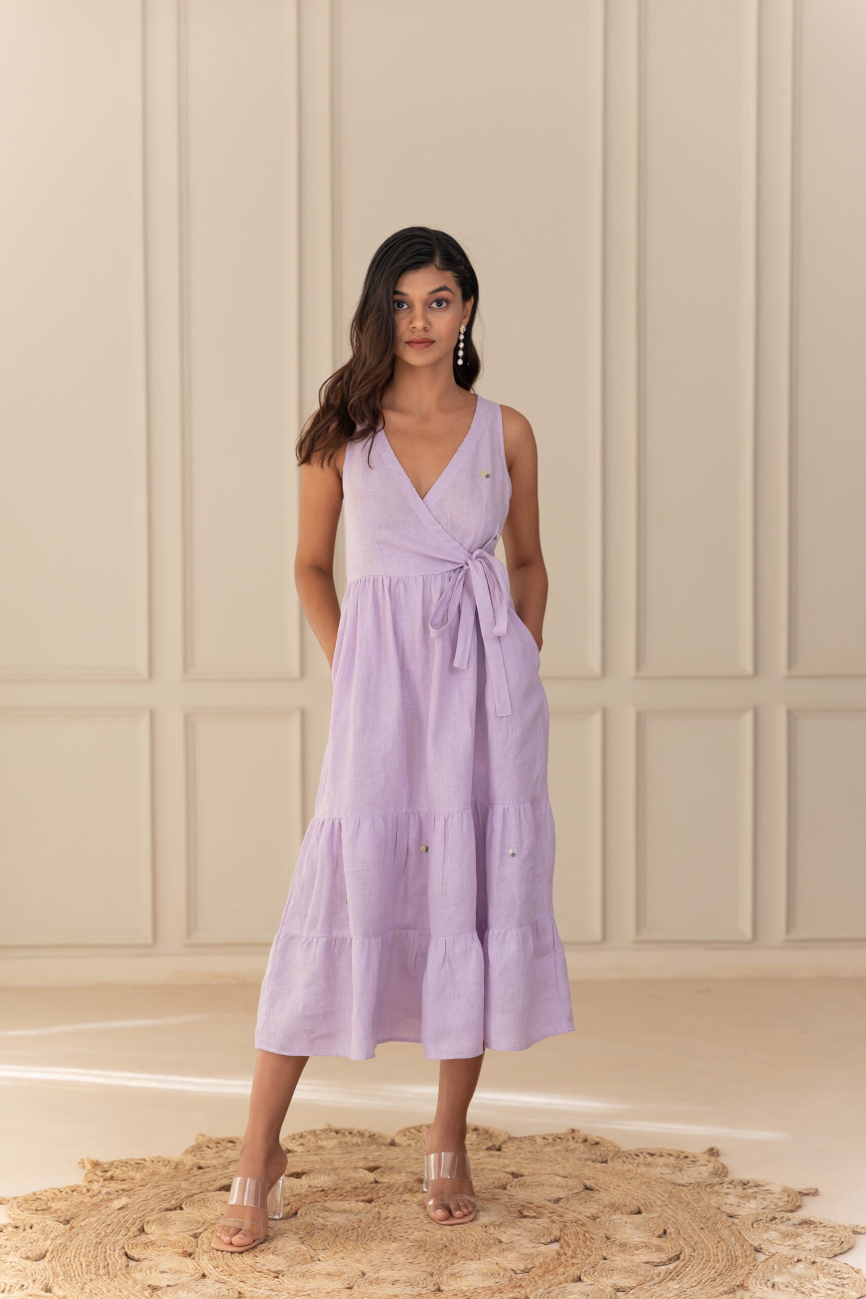 Grace Linen Wrap Dress - lilac