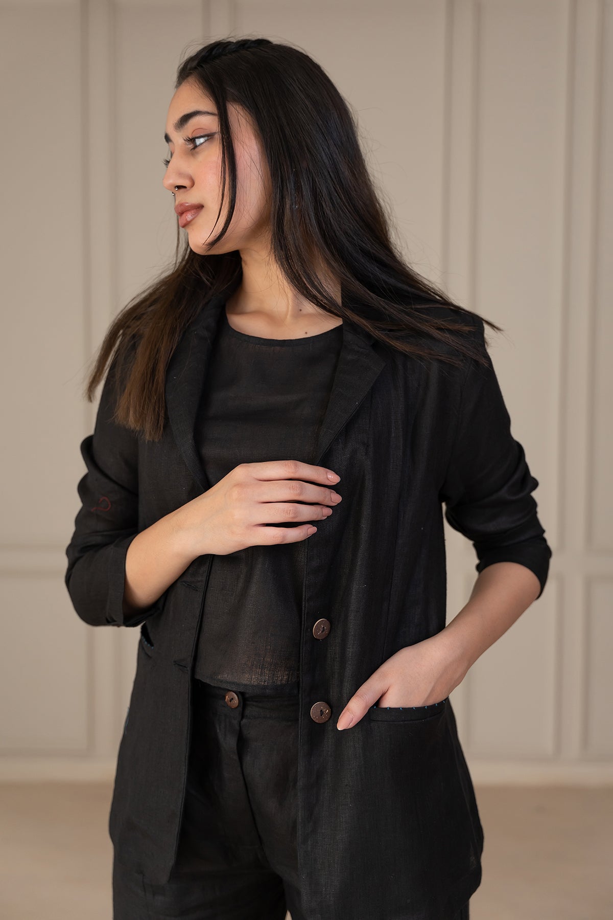 Diane Linen Jacket - Black