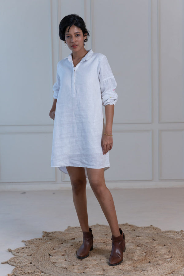 DAWN LINEN DRESS - White
