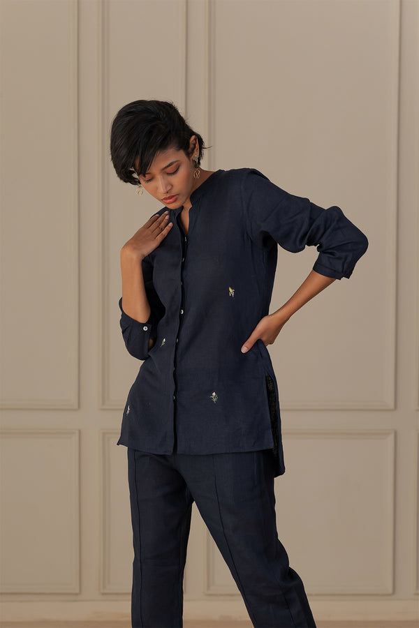 MONA LINEN SHIRT - Blue