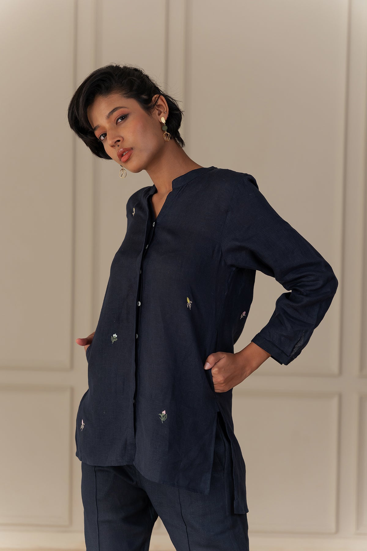 MONA LINEN SHIRT - Blue