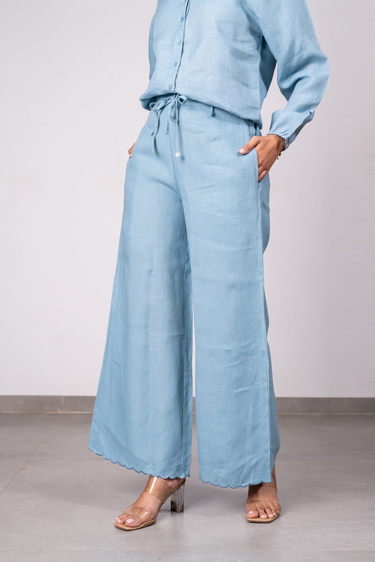 Martha Linen Cutwork Pants – Icy Blue