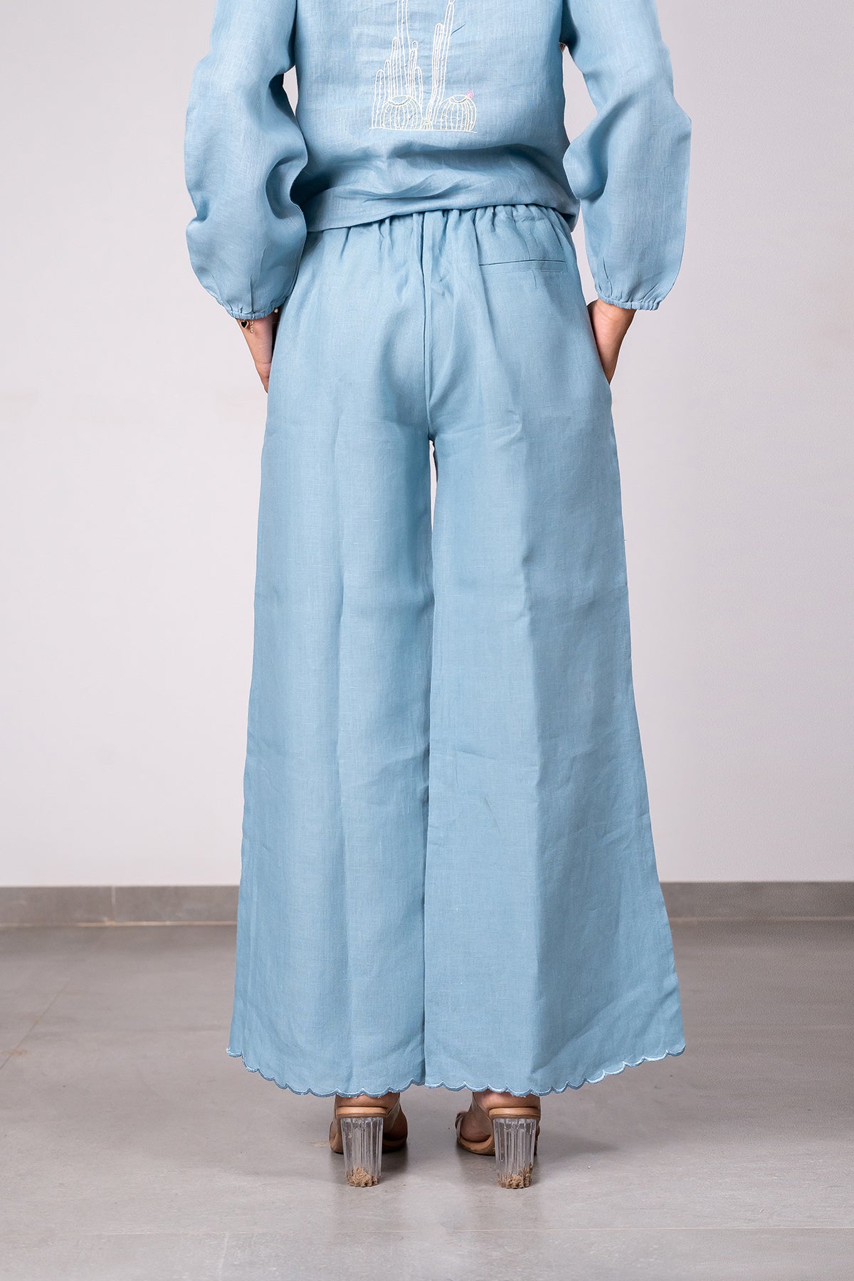 Martha Linen Cutwork Pants – Icy Blue