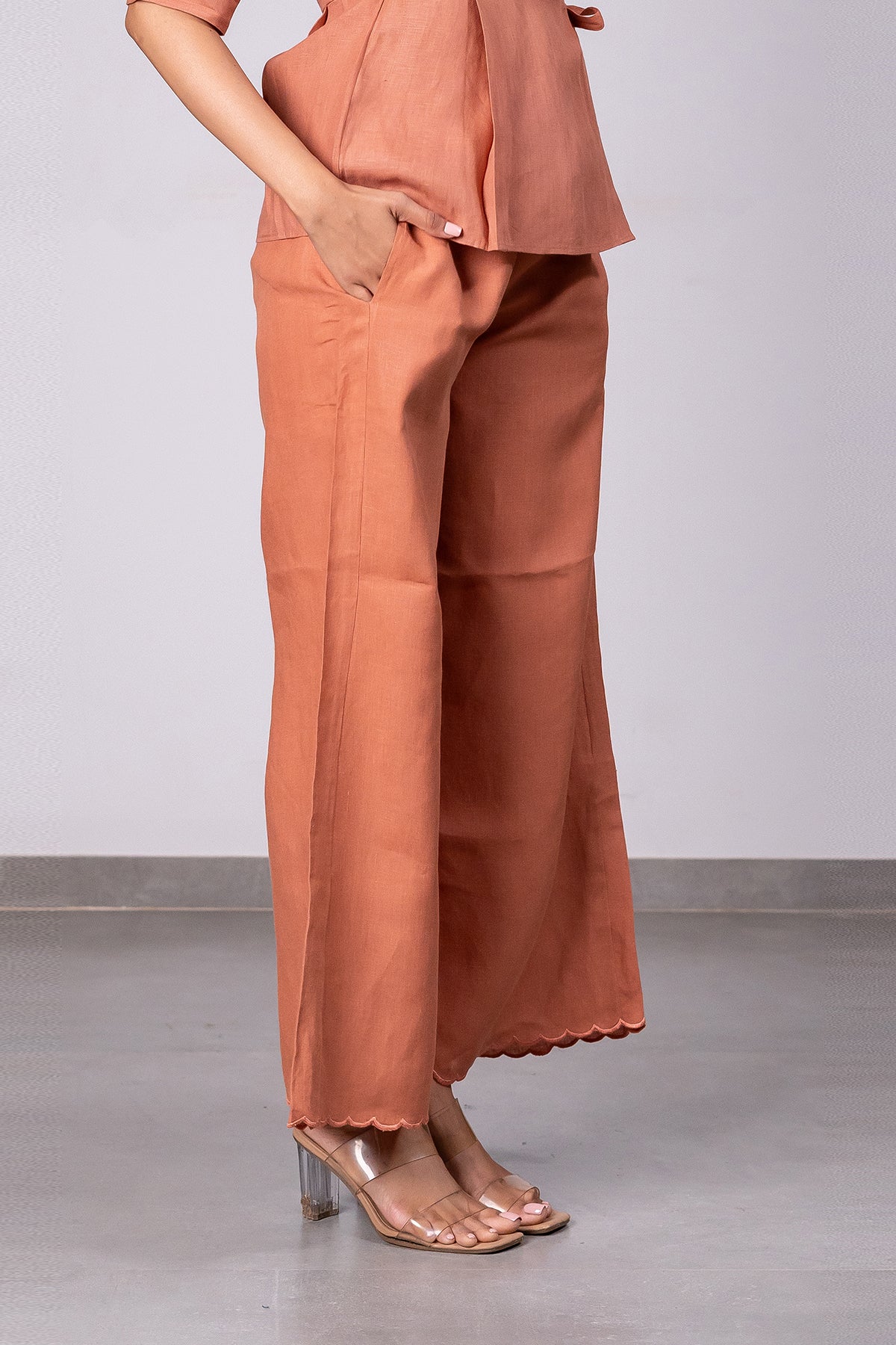 Martha Linen Cutwork Pants - Sand Brown