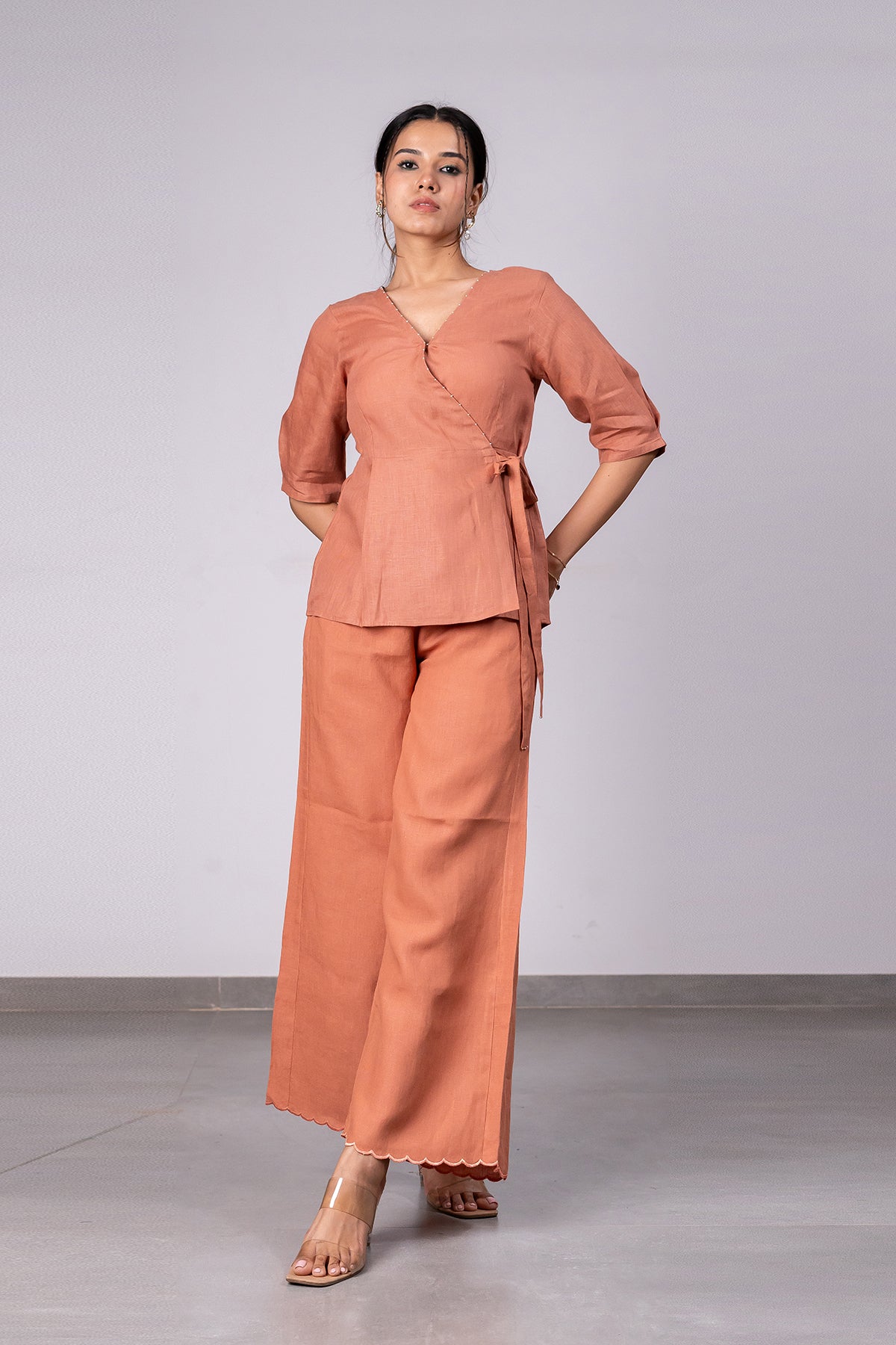 Martha Linen Cutwork Pants - Sand Brown