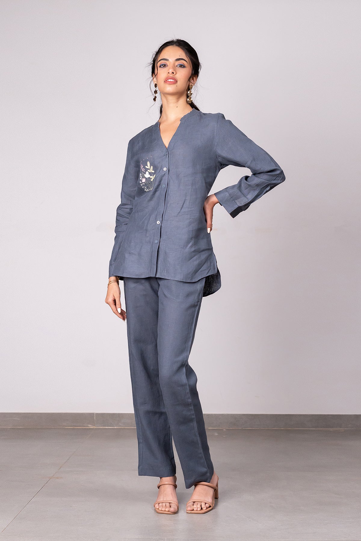 Maya Linen Narrow Pants – Charcoal Grey