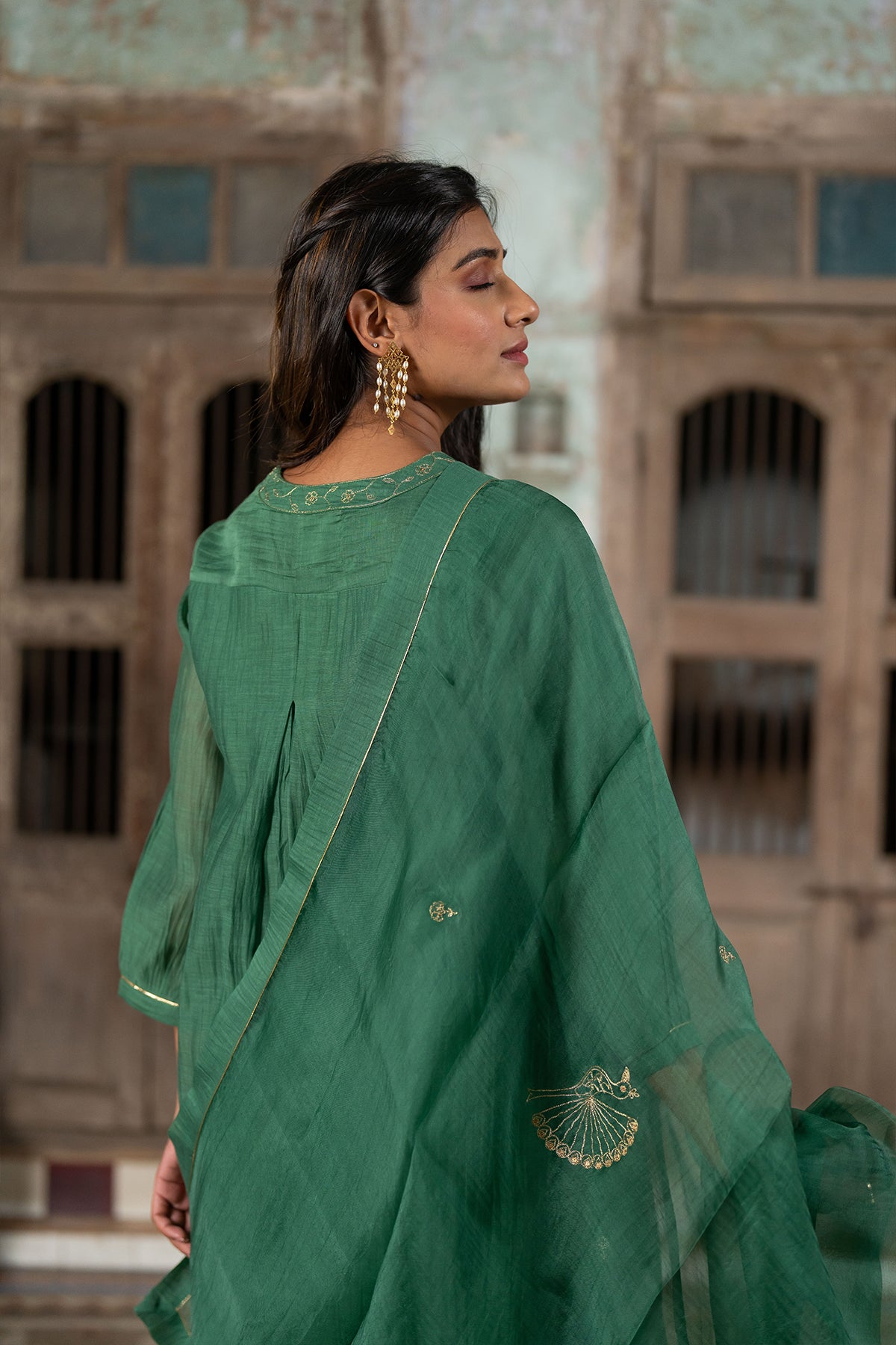Mayur Silk Organza Dupatta - Green