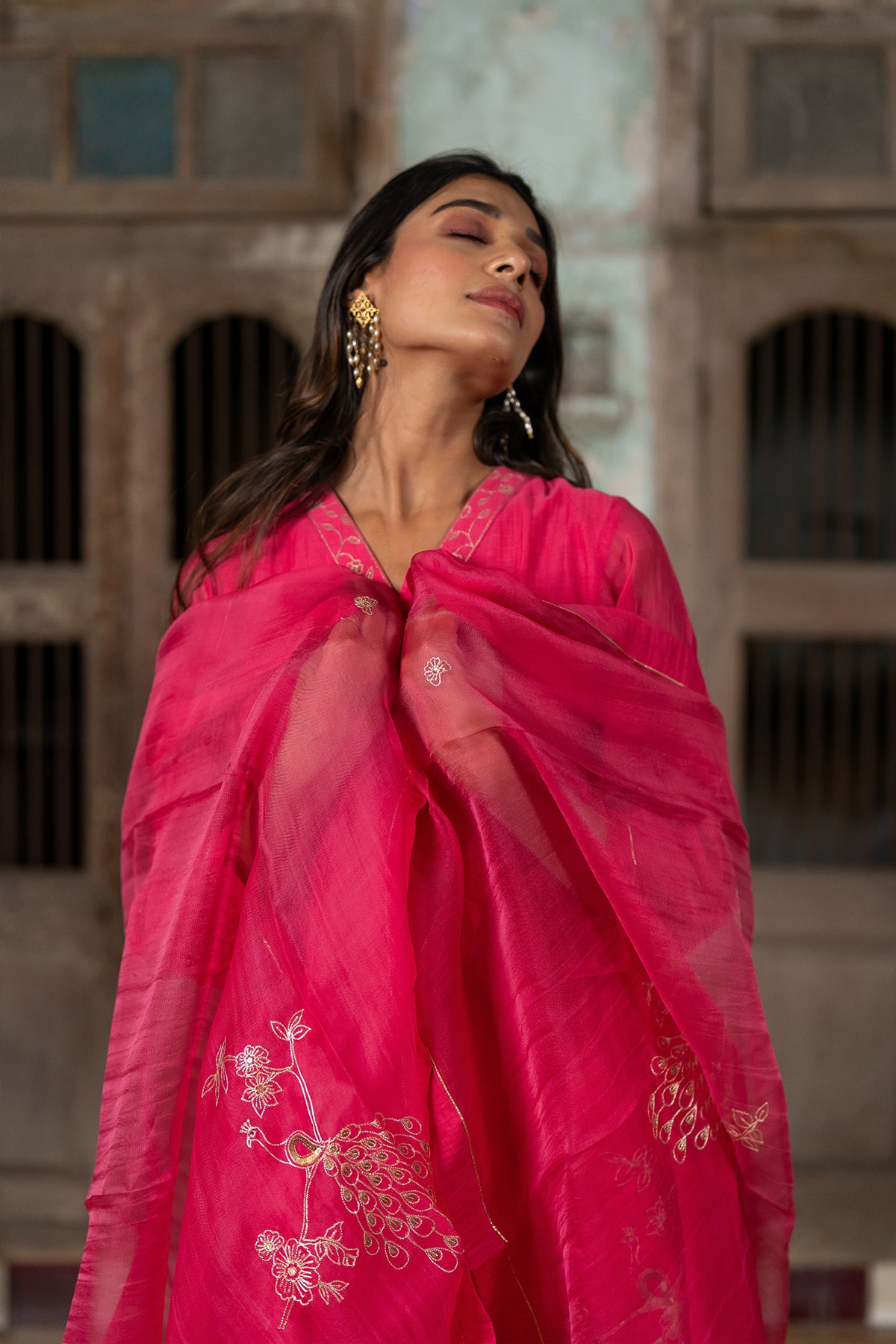 Mayur Silk Organza Dupatta - Pink