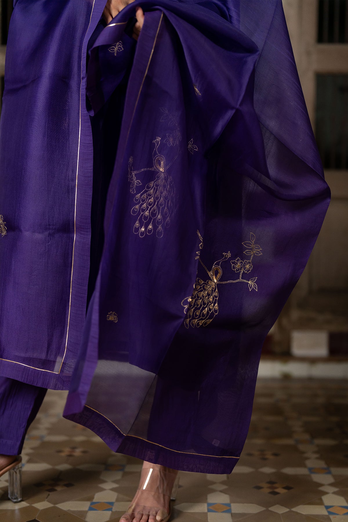 Mayur Silk Purple Organza Dupatta