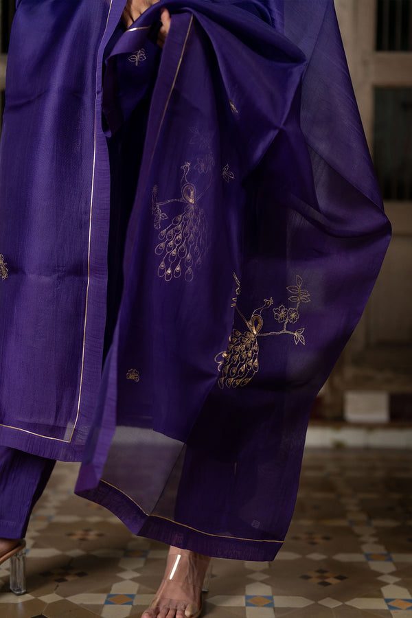 Mayur Silk Purple Organza Dupatta
