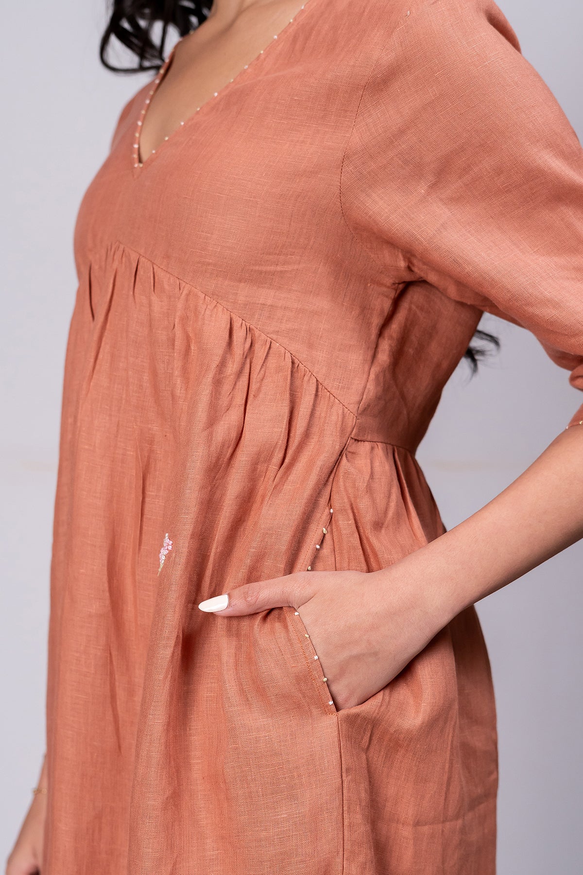 Meadow Linen Dress With Pockets – Sand Brown