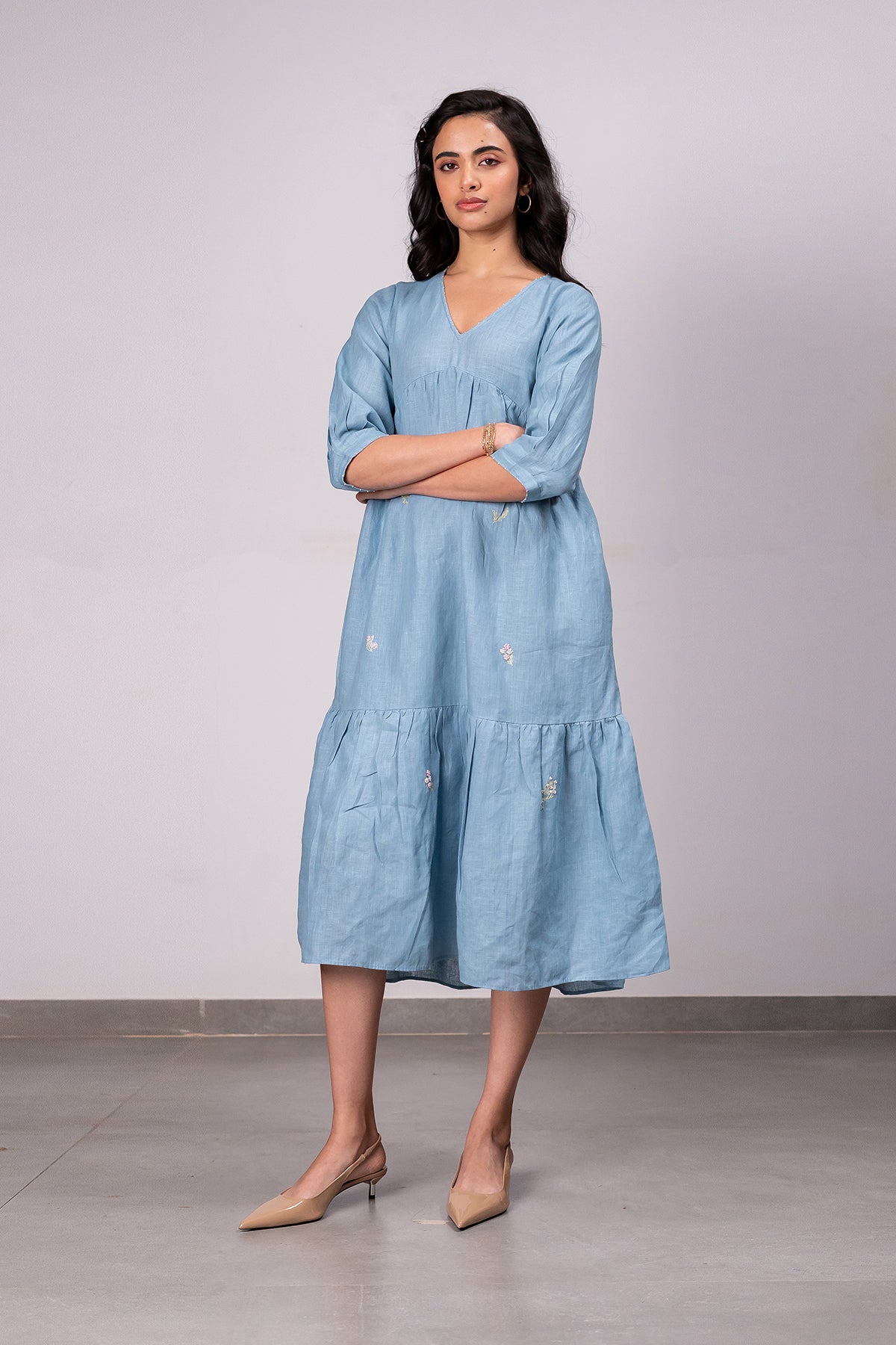 Meadow Linen Dress with pockets - Icy Blue