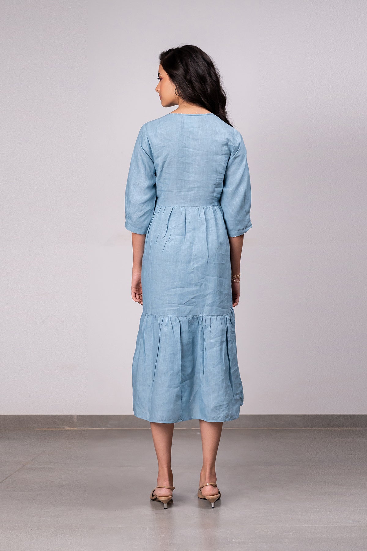Meadow Linen Dress with pockets - Icy Blue
