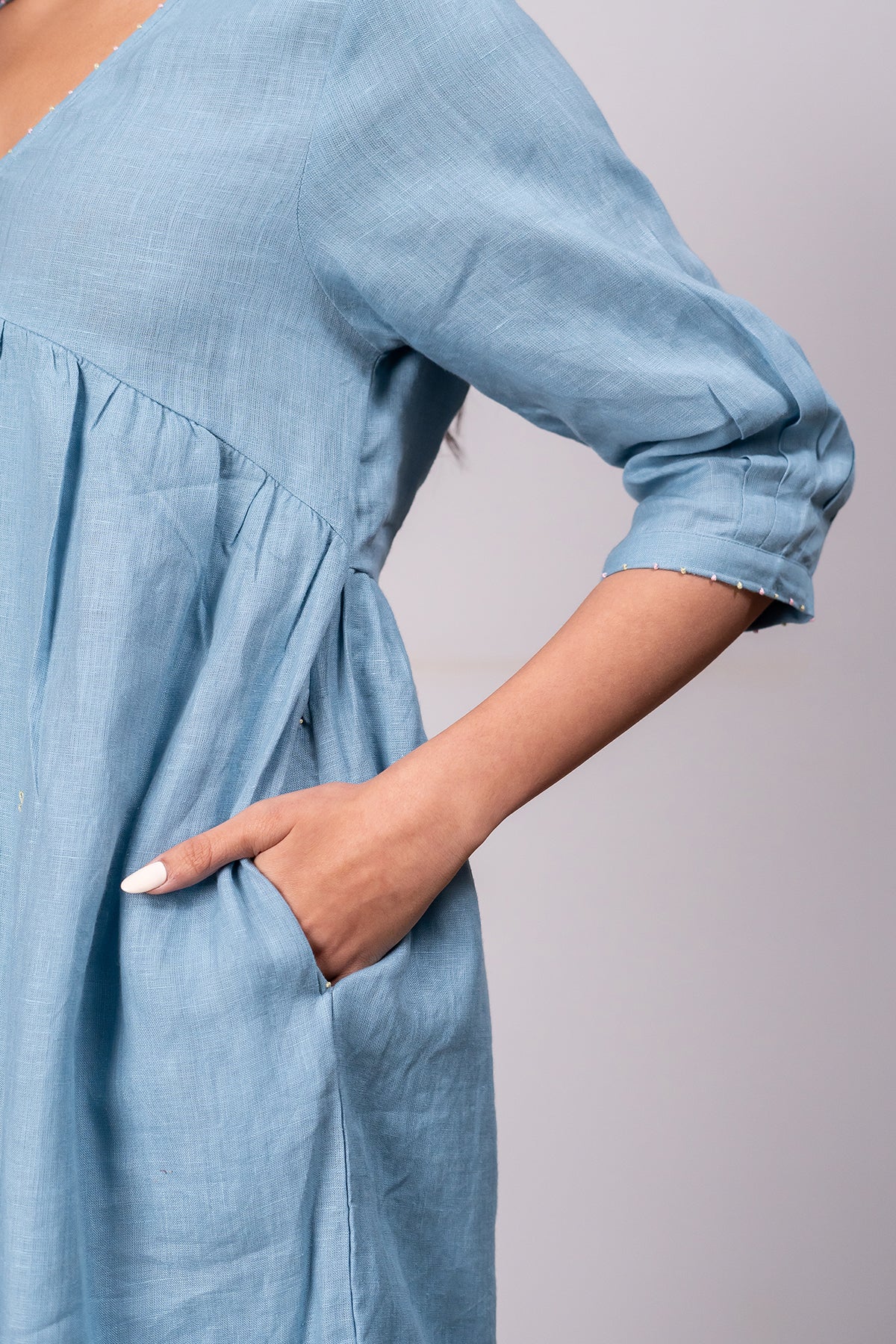 Meadow Linen Dress with pockets - Icy Blue