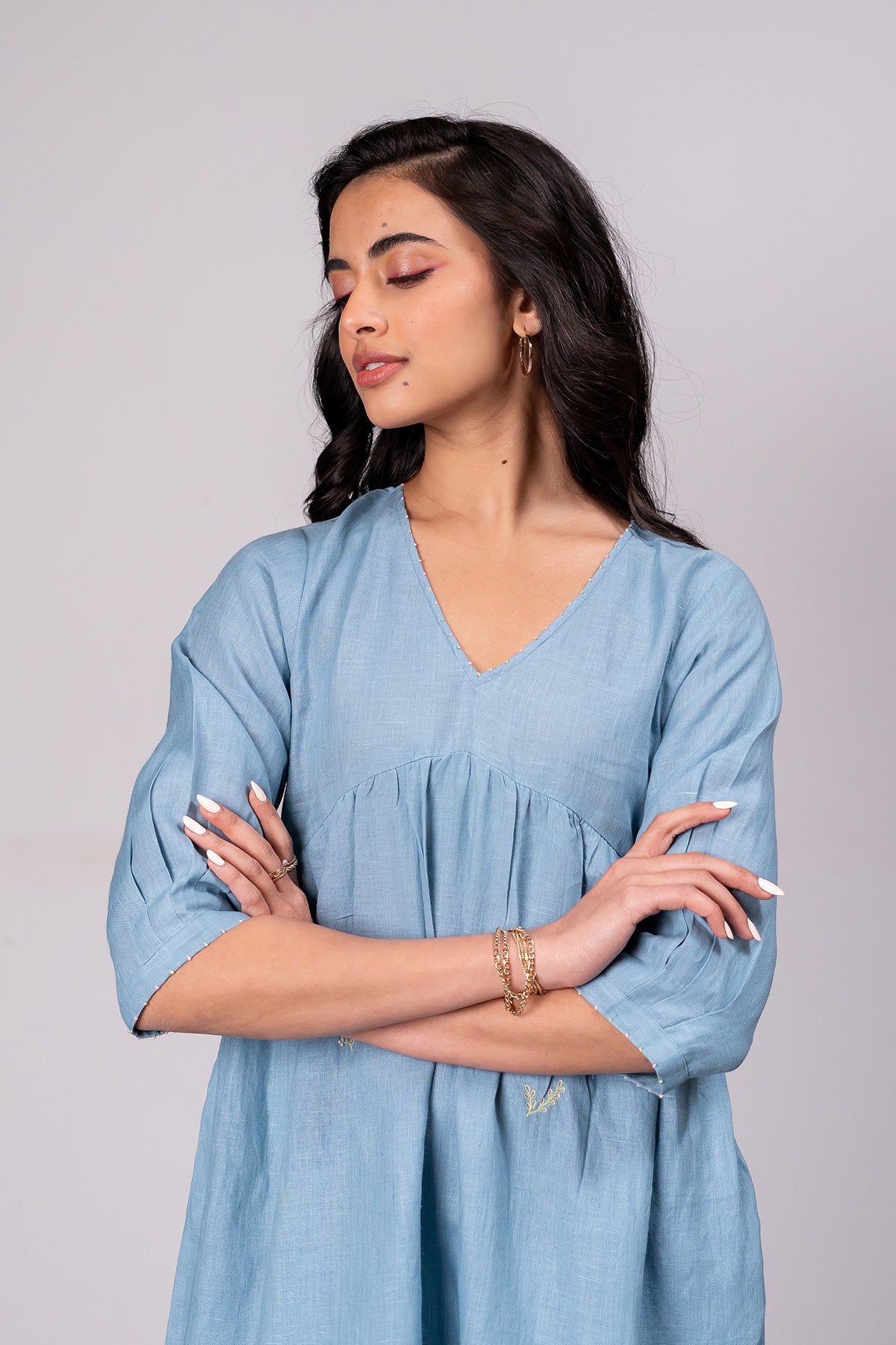 Meadow Linen Dress with pockets - Icy Blue