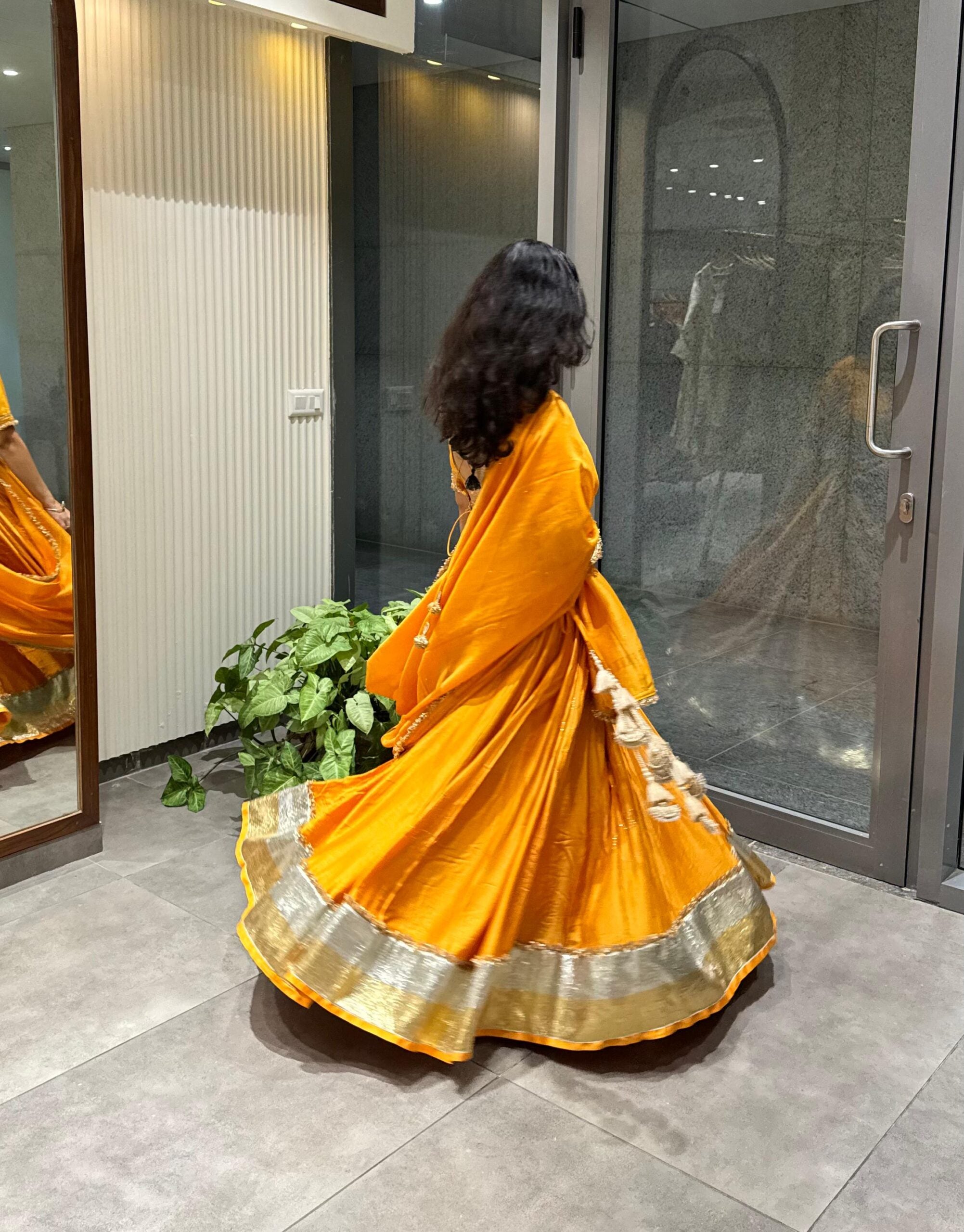 Mukaish Phool Chaniya- Mustard Orange