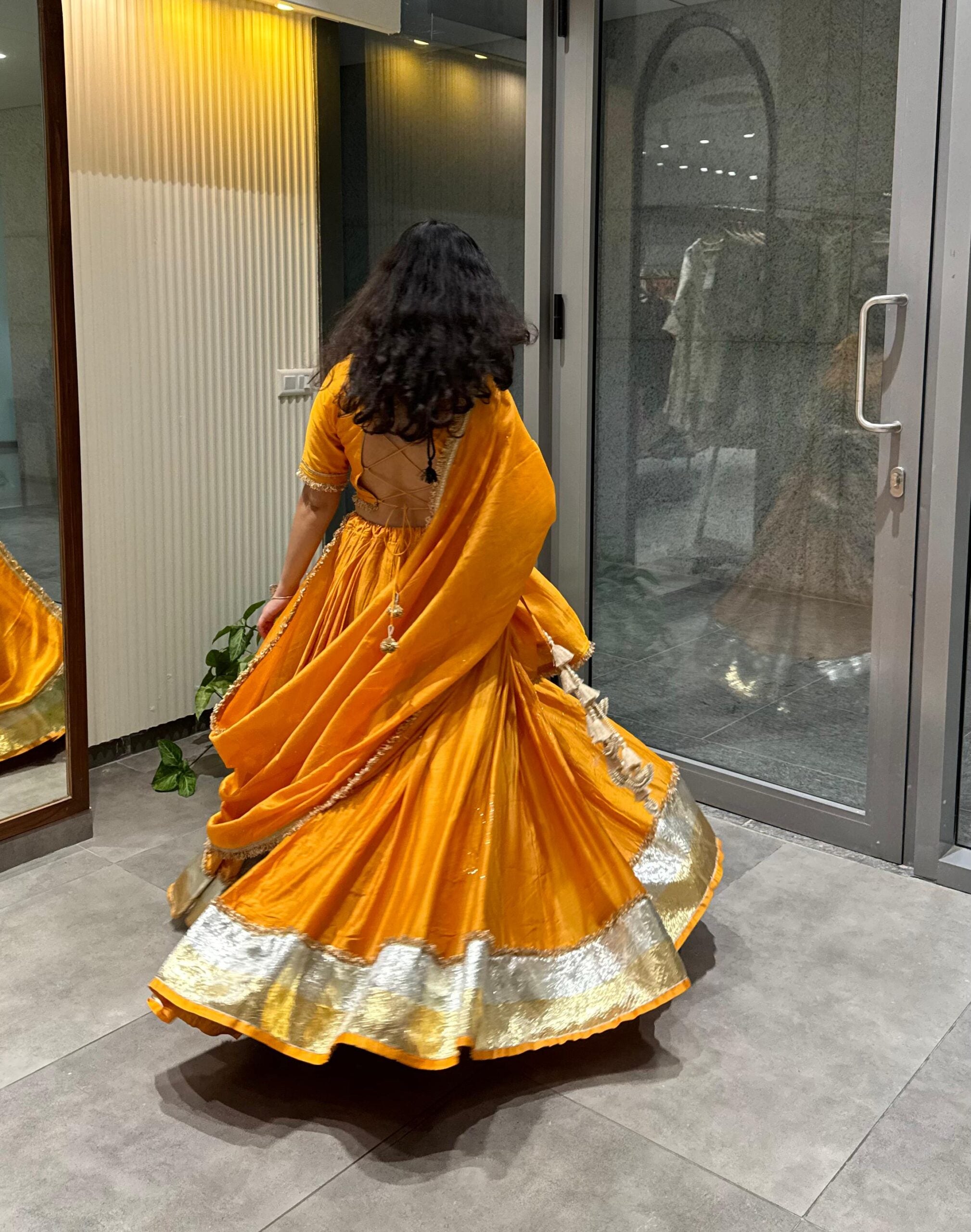 Mukaish Phool Chaniya- Mustard Orange