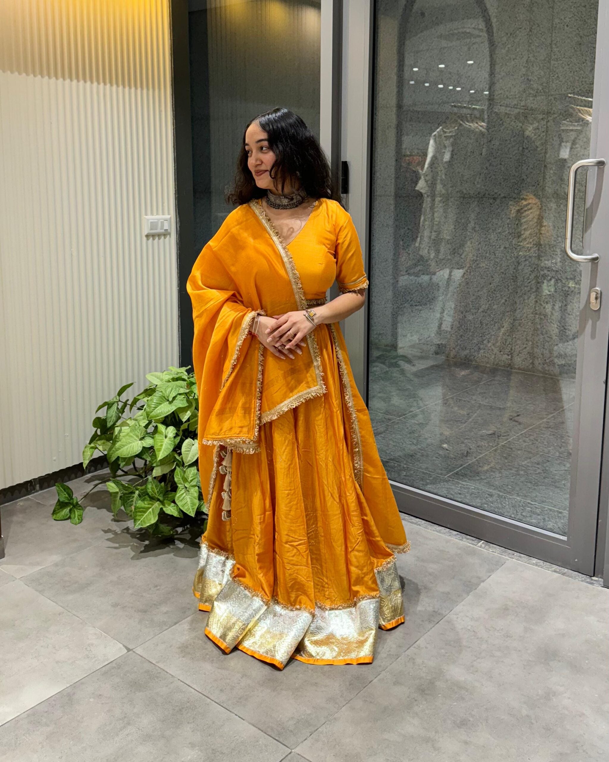 Mukaish Phool Chaniya- Mustard Orange