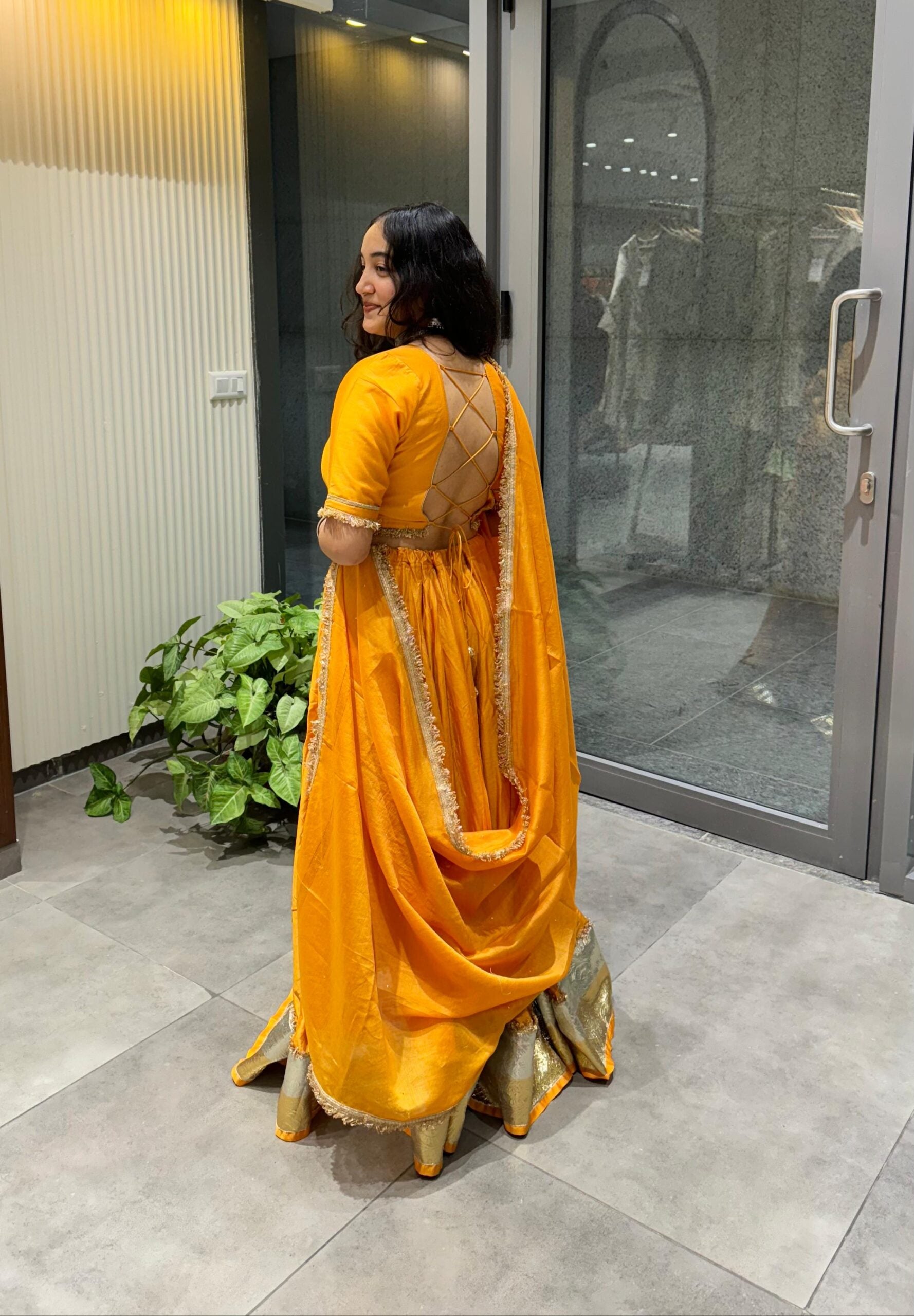 Mukaish Phool Chaniya- Mustard Orange