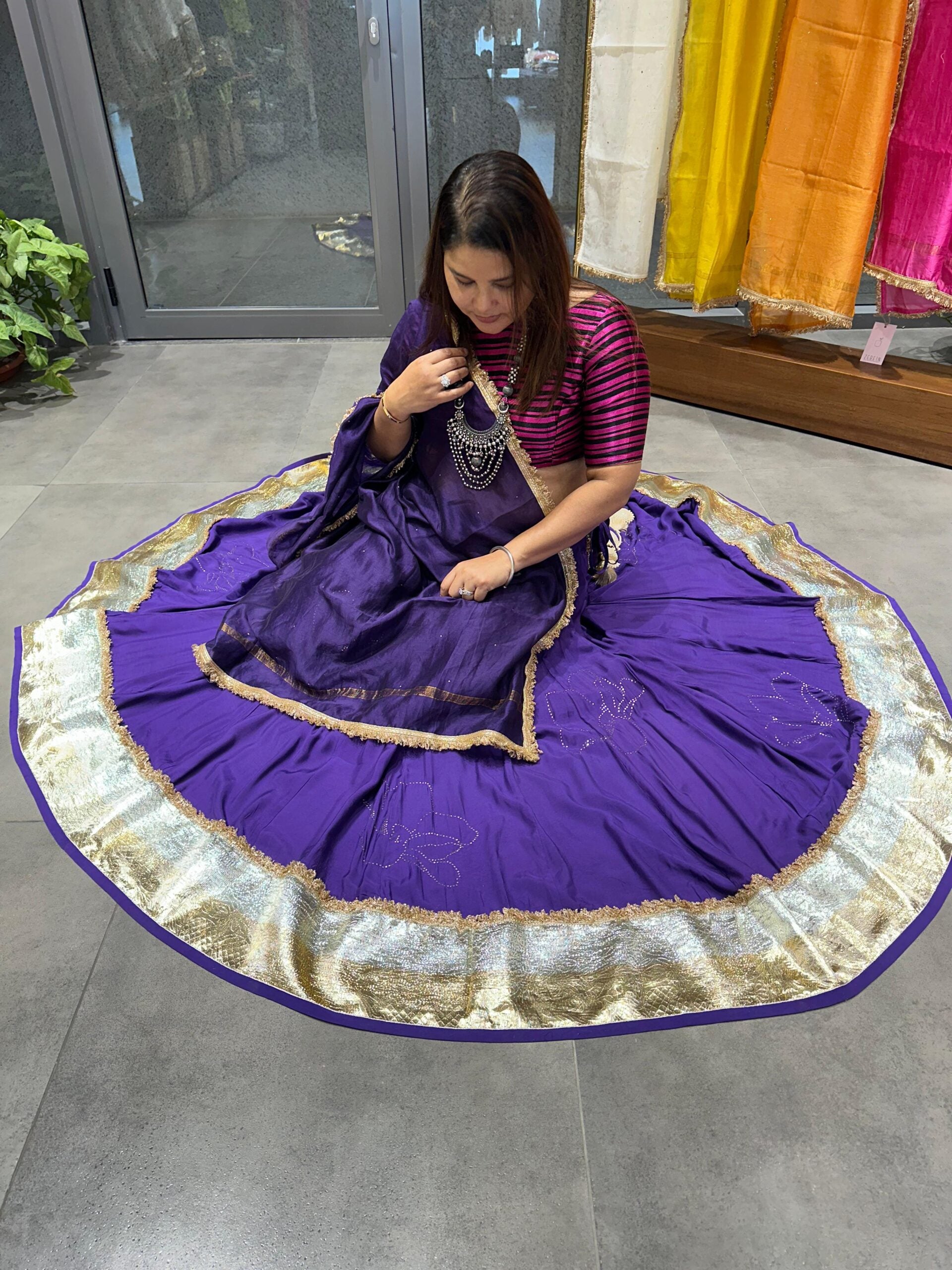Mukaish Phool Chaniya- Purple