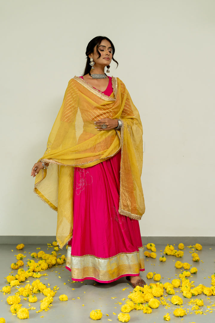 Mukaish Phool Chaniya- Rani Pink