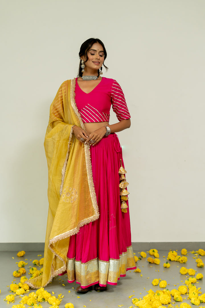 Mukaish Phool Chaniya- Rani Pink