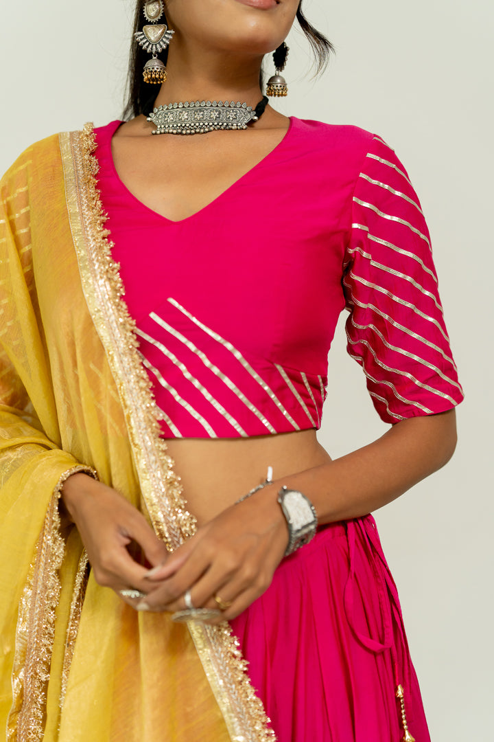 Mukaish Phool Chaniya- Rani Pink