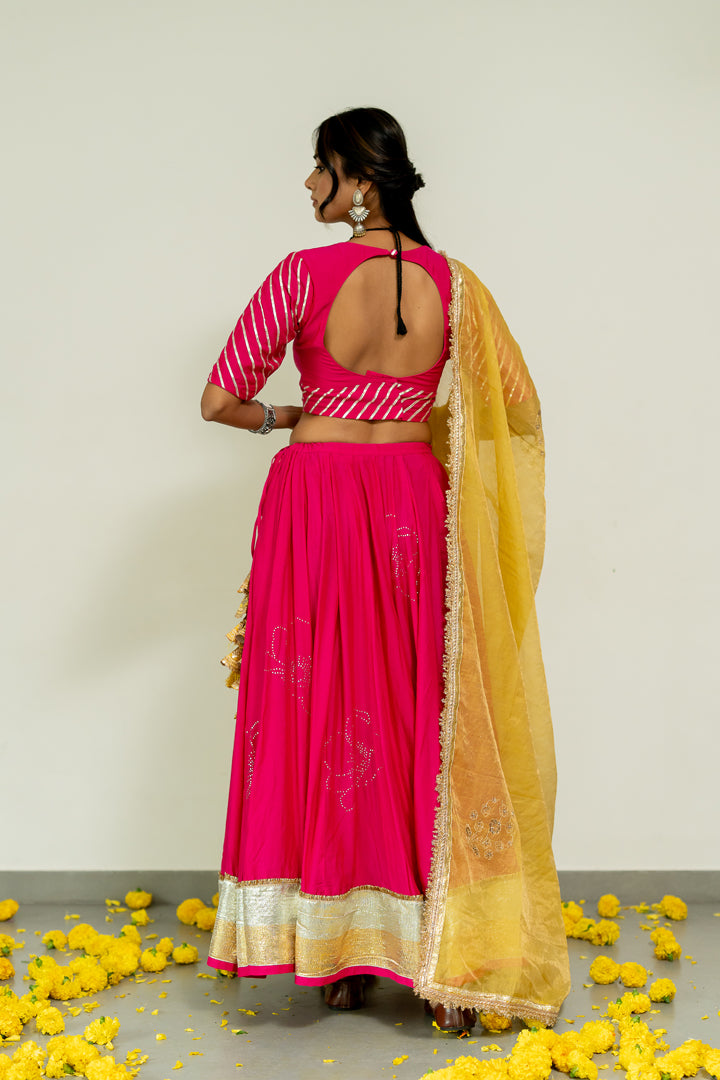 Mukaish Phool Chaniya- Rani Pink