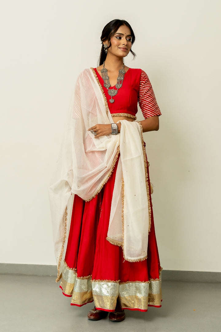 Mukaish Phool Chaniya- Red