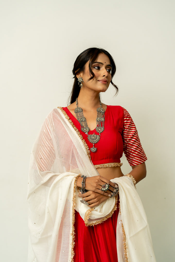Mukaish Phool Chaniya- Red
