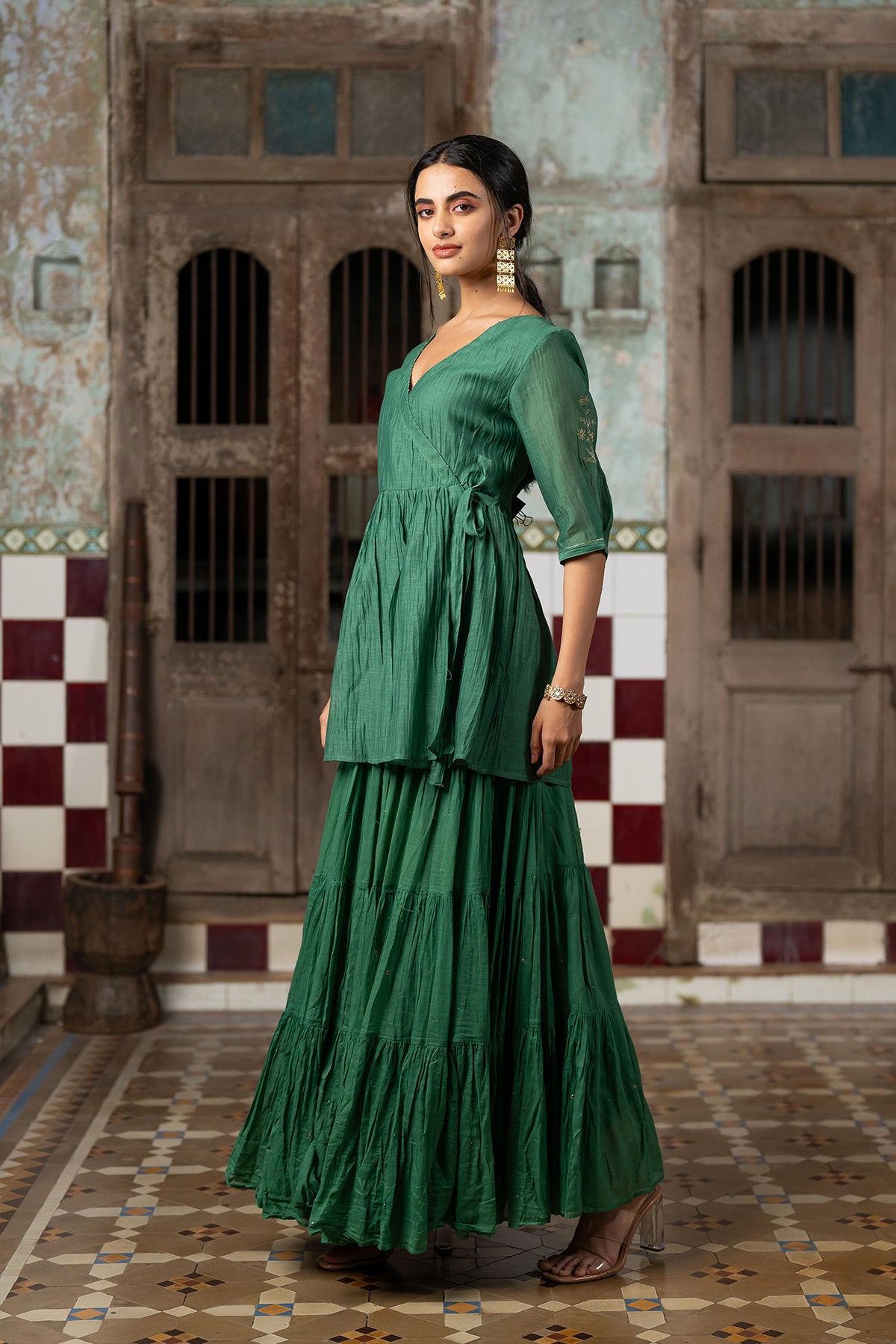 Nisha Chanderi silk Wrap top - Green
