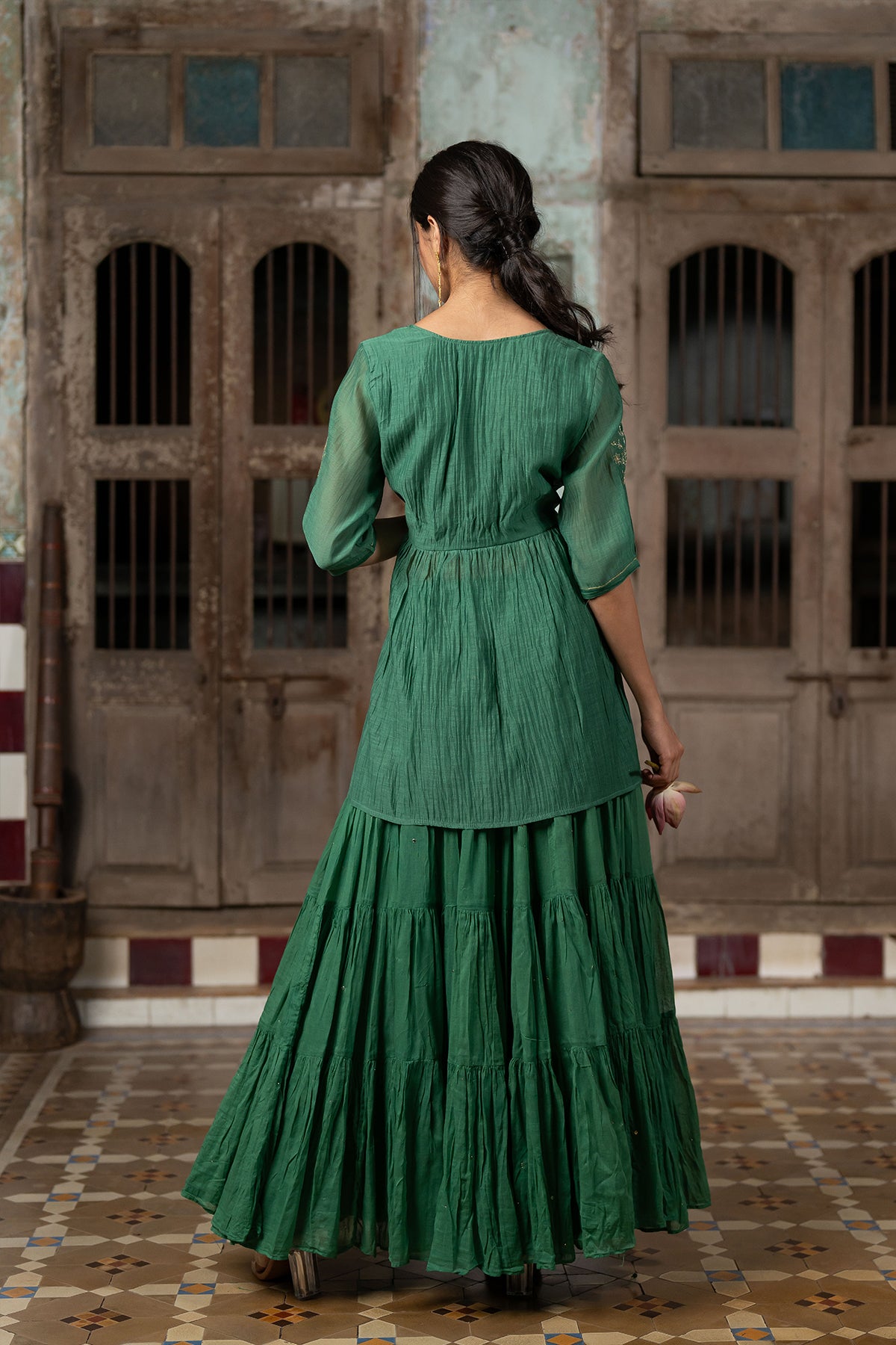 Nisha Chanderi silk Wrap top - Green