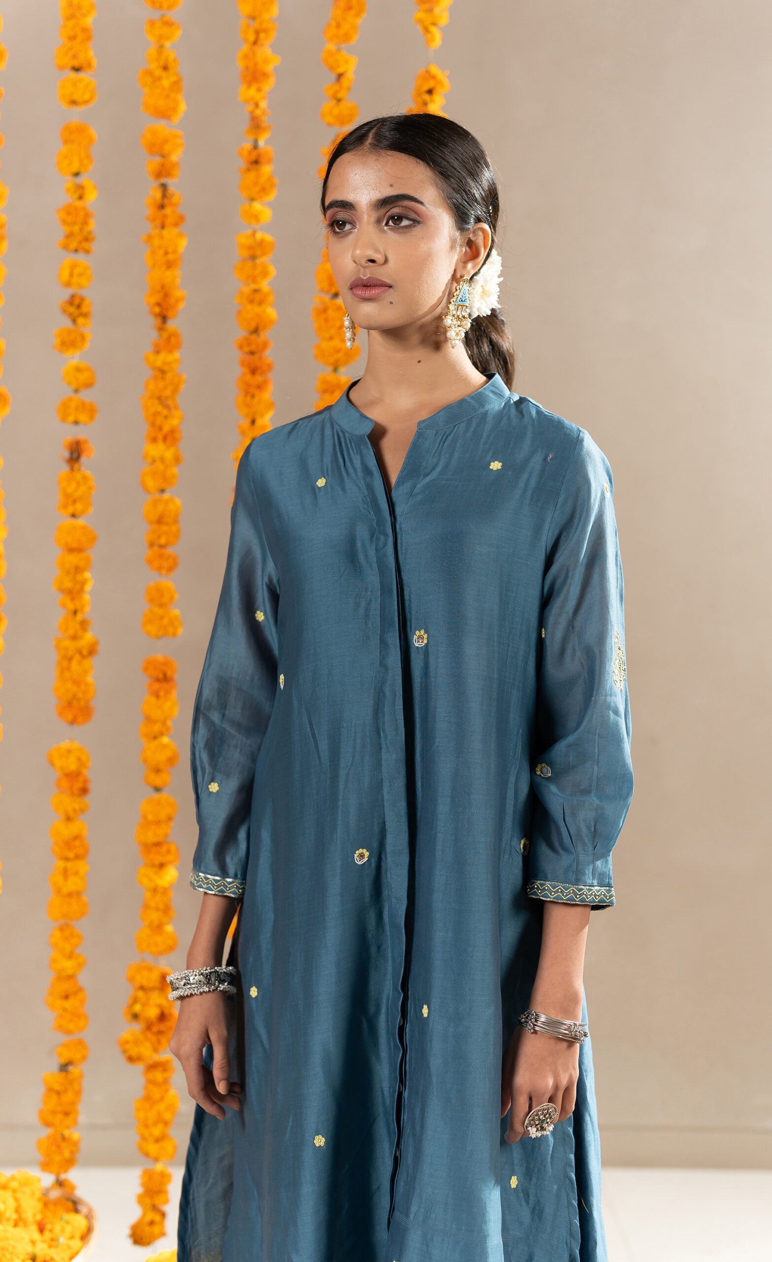 Noor-Buttoned-Up-Kurta-With-Pants-Aegean-Blue-