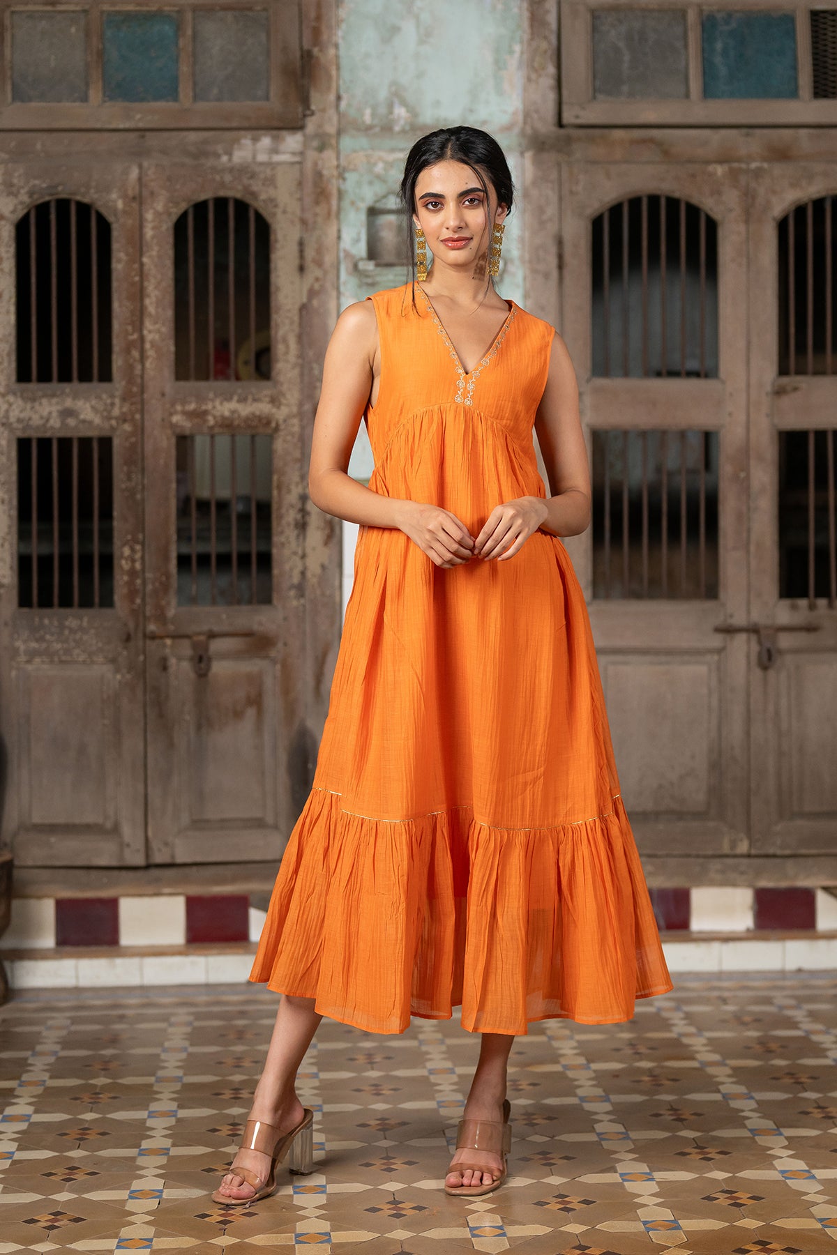 Nusrat Sleeveless Flare dress - Orange