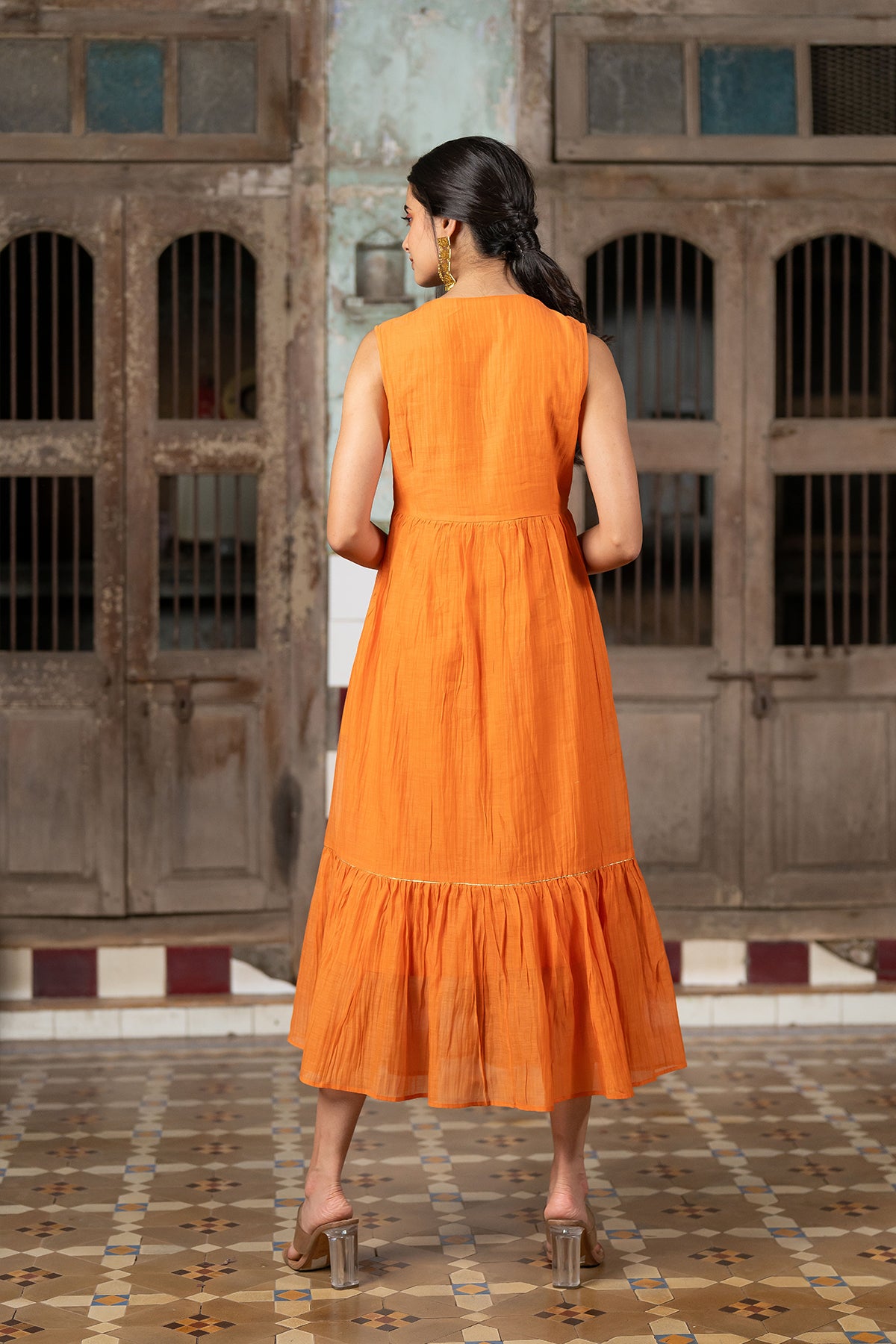 Nusrat Sleeveless Flare dress - Orange