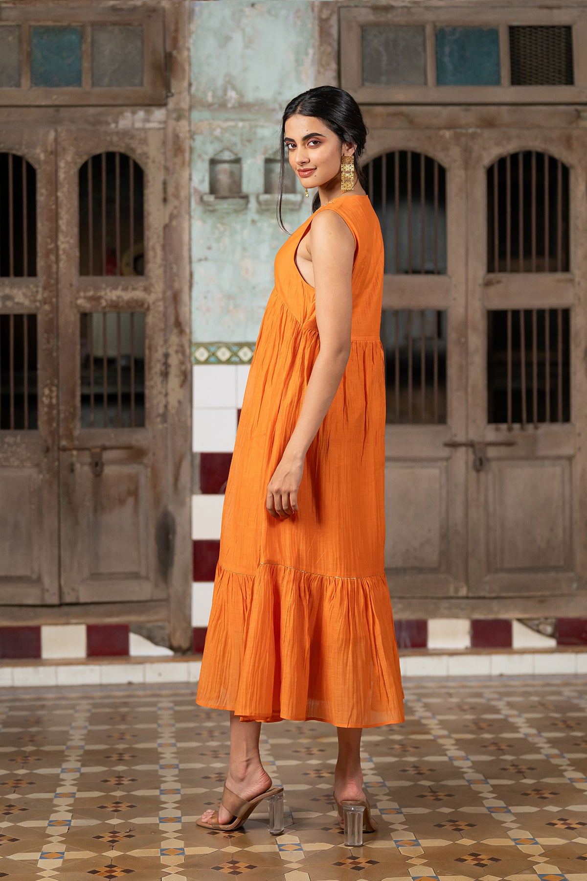 Nusrat Sleeveless Flare dress - Orange