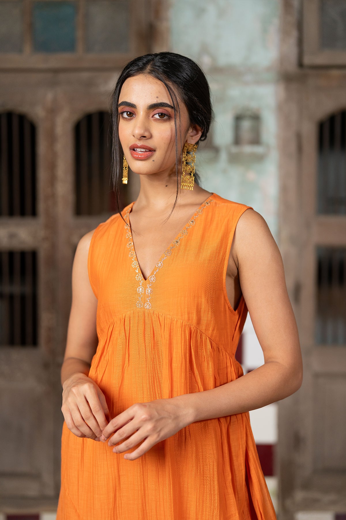 Nusrat Sleeveless Flare dress - Orange