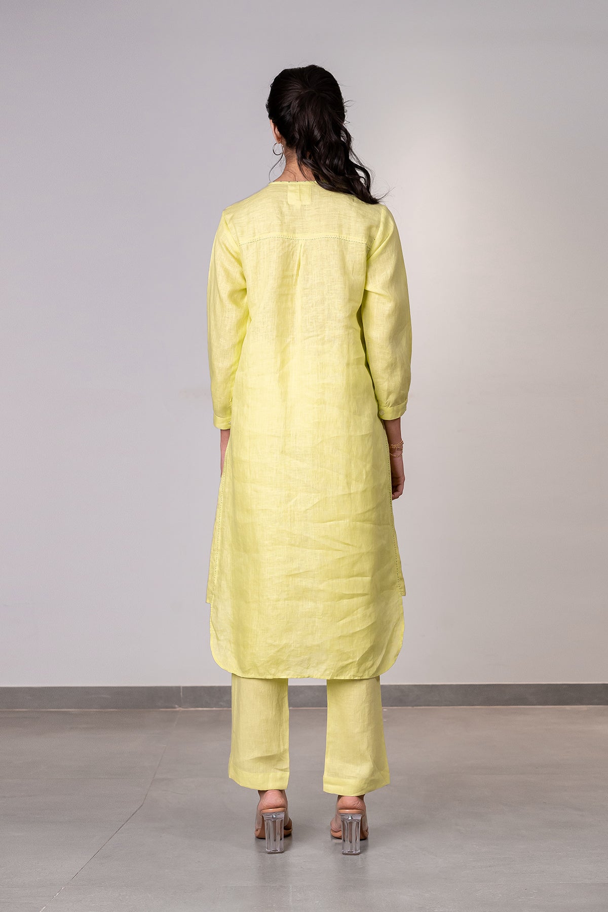 Olivia Linen Kurta - Pants Set with Pockets - Lime