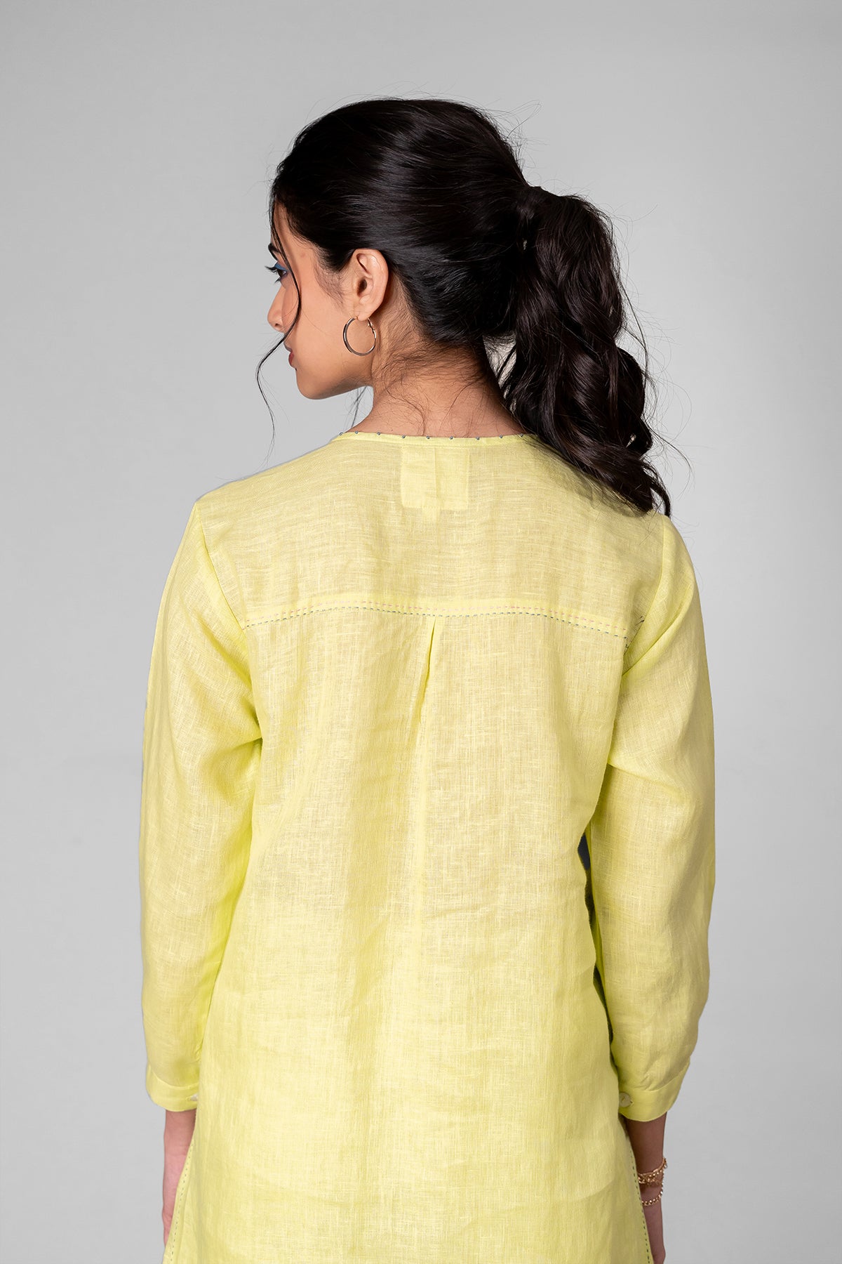 Olivia Linen Kurta - Pants Set with Pockets - Lime