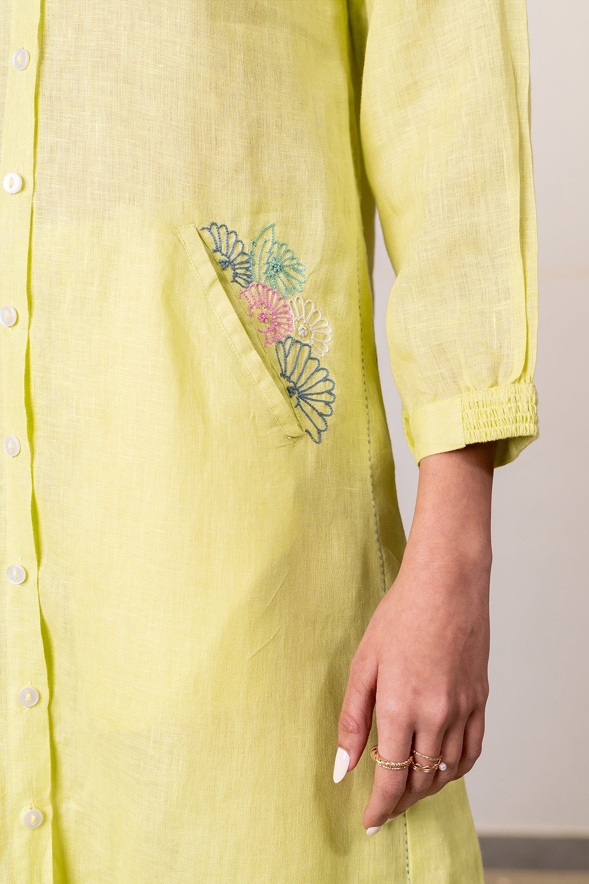 Olivia Linen Kurta - Pants Set with Pockets - Lime